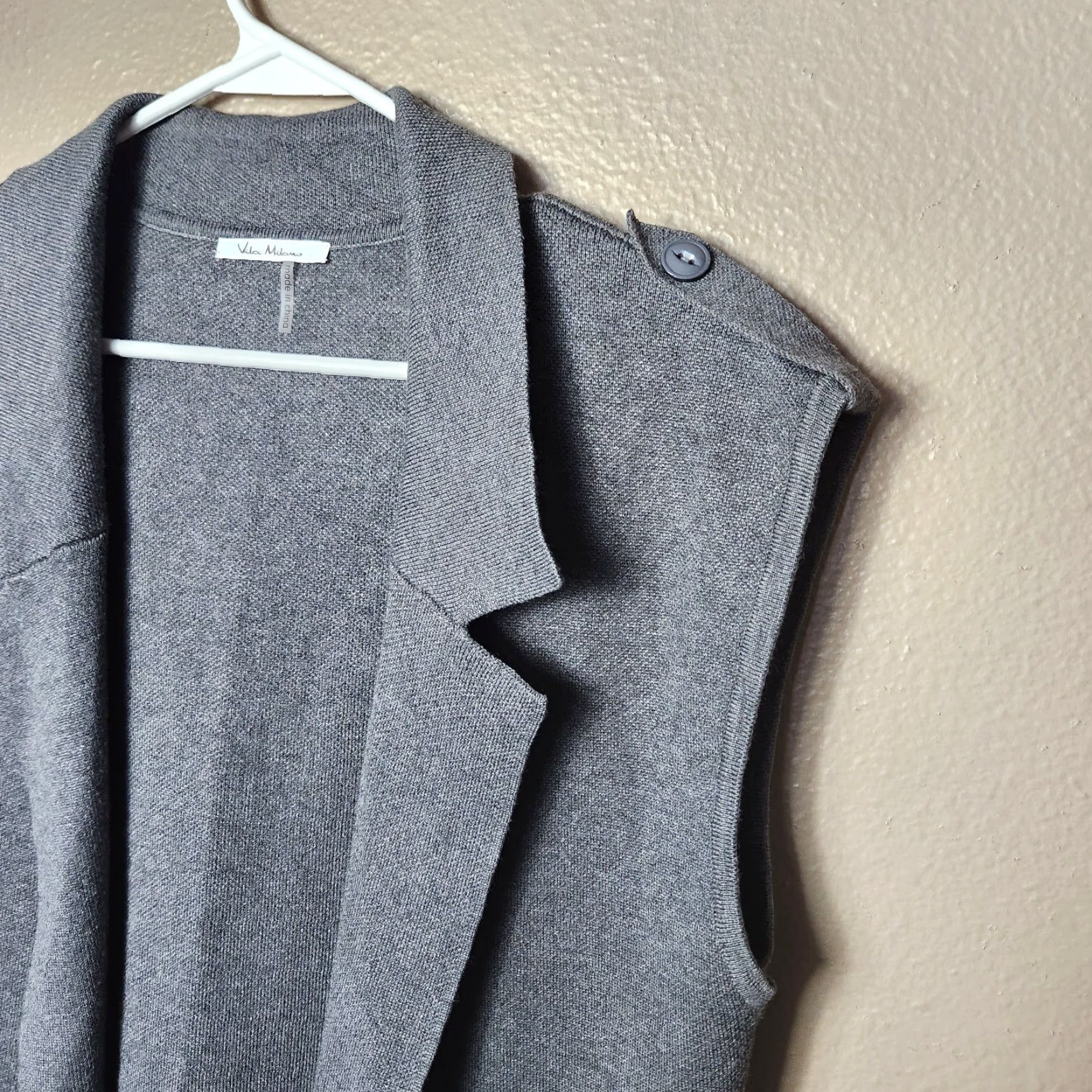 Vintage Vila Milano Womens Gray Sleeveless Open Front Coatigan/Duster-Size M Size M / US 6-8 / IT 42-44 - 3 Thumbnail