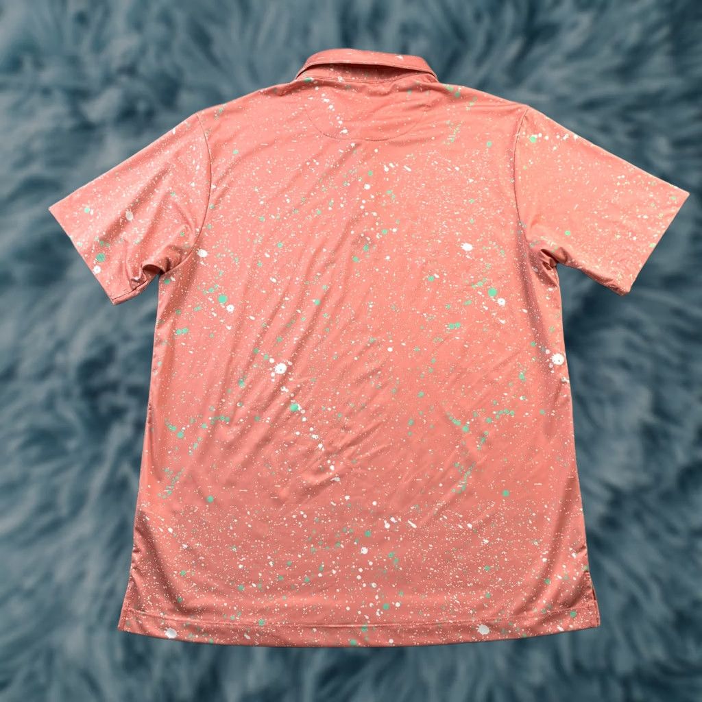 Vintage Bad Birdie Polo Shirt Mens M Orange Paint Splatter Performance Golf Shirt Size US M / EU 48-50 / 2 - 1 Thumbnail
