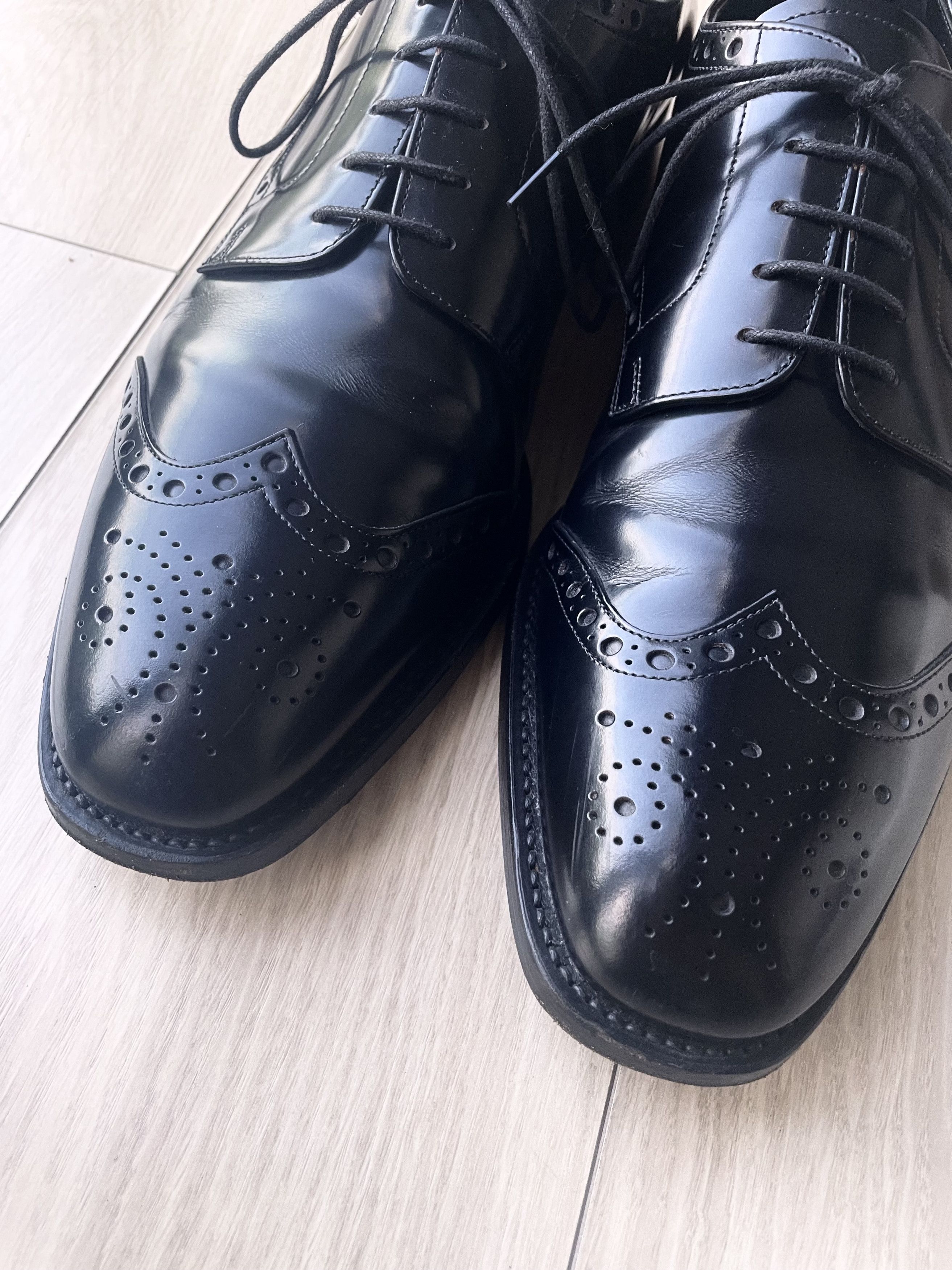 Prada PRADA SPAZZOLATO LEATHER FULL BROGUE WING TIP DERBY SHOES Size US 12 / EU 45 - 9 Thumbnail