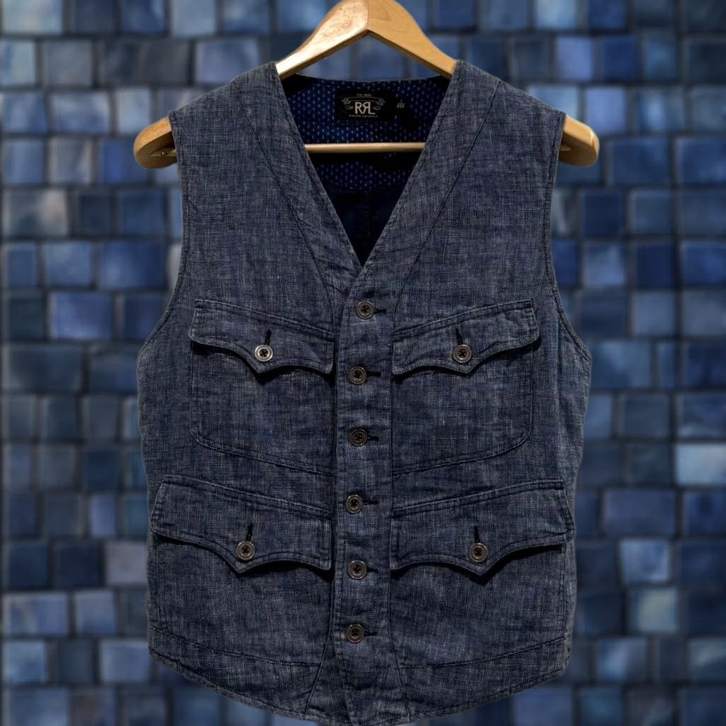 Ralph Lauren RRL Ralph Lauren HOBSON PINCHECK Work Vest Indigo Men's Size S Size US S / EU 44-46 / 1 - 1 Thumbnail