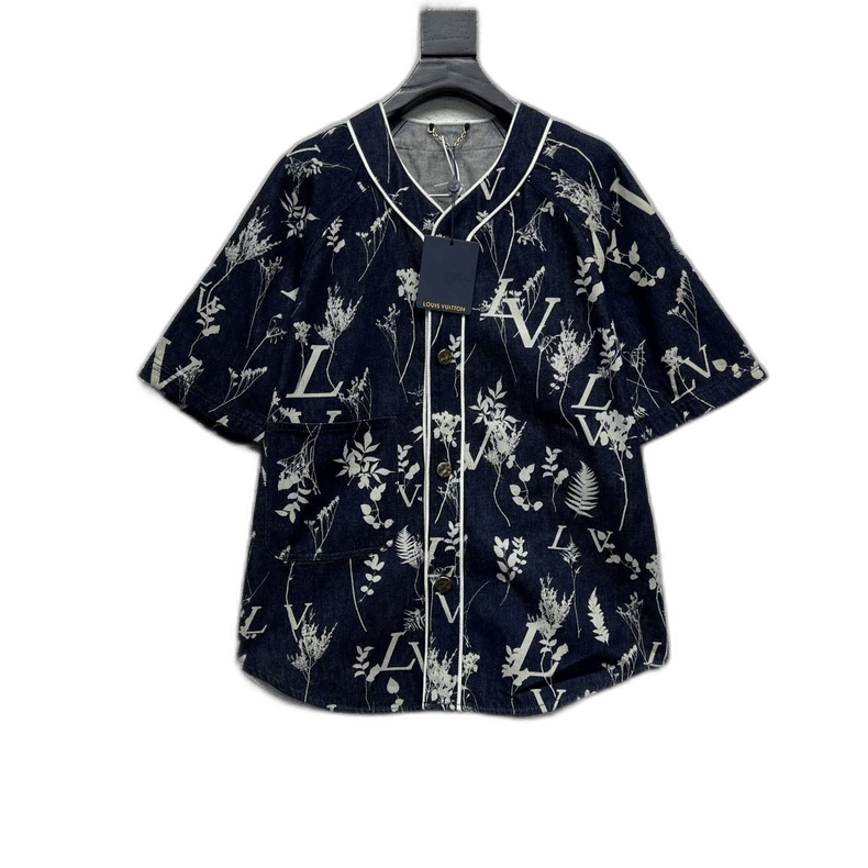 Louis Vuitton Louis Vuitton Wheat Ear Full Print Letter Logo Short-Sleeve Denim Shirt Size US M / EU 48-50 / 2 - 1 Thumbnail