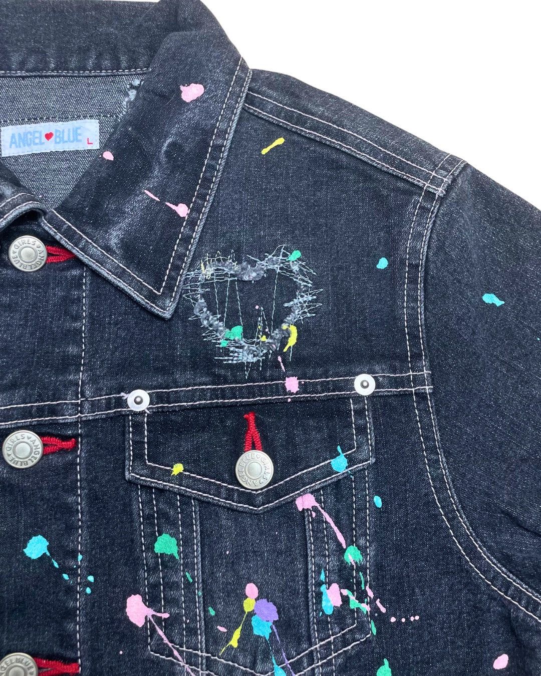 Angel Blue Paint Splatter Dark Denim Jacket Size S / US 4 / IT 40 - 5 Thumbnail