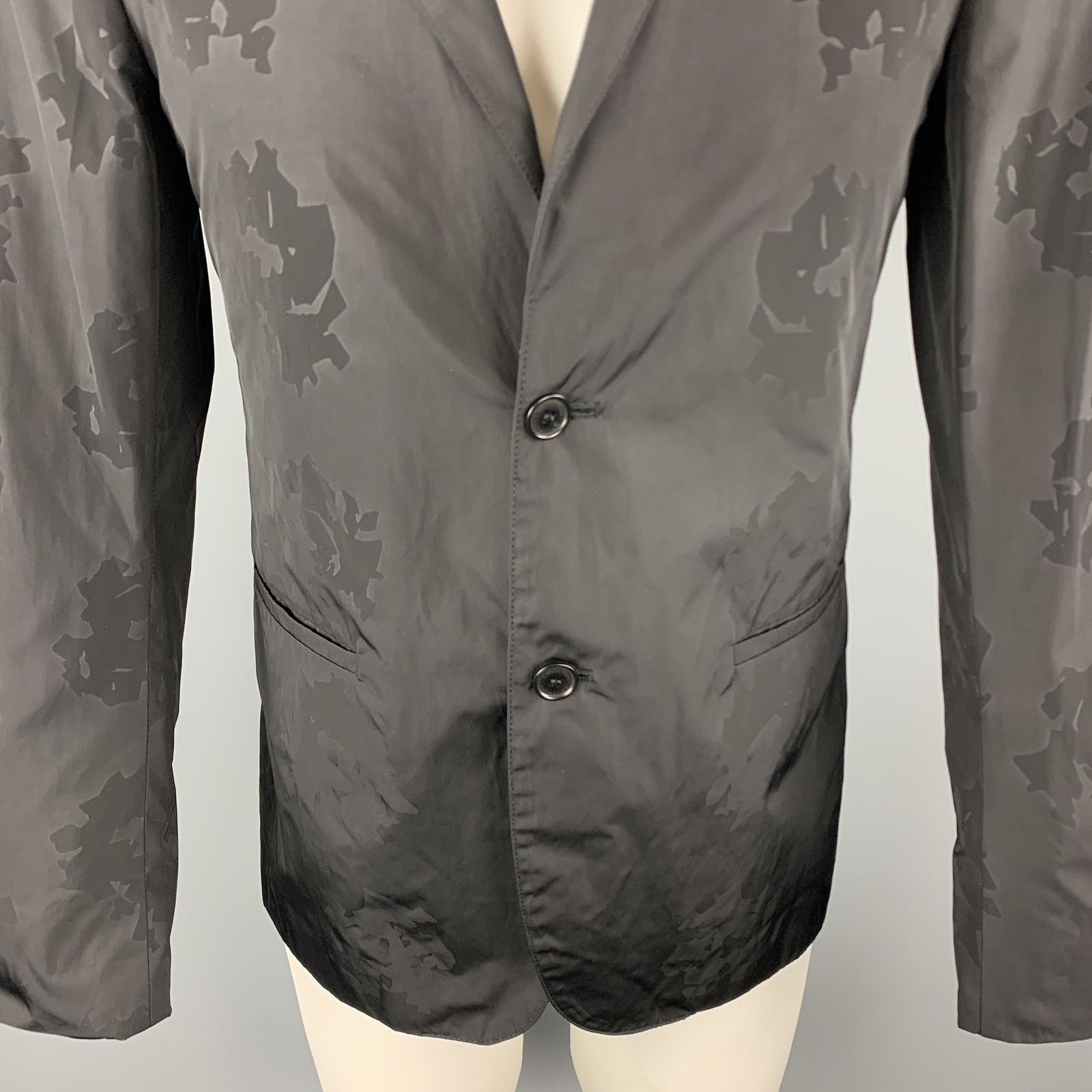 Calvin Klein Size 36 Black on Black Floral Notch Lapel Sport Coat Size 36R - 3 Thumbnail