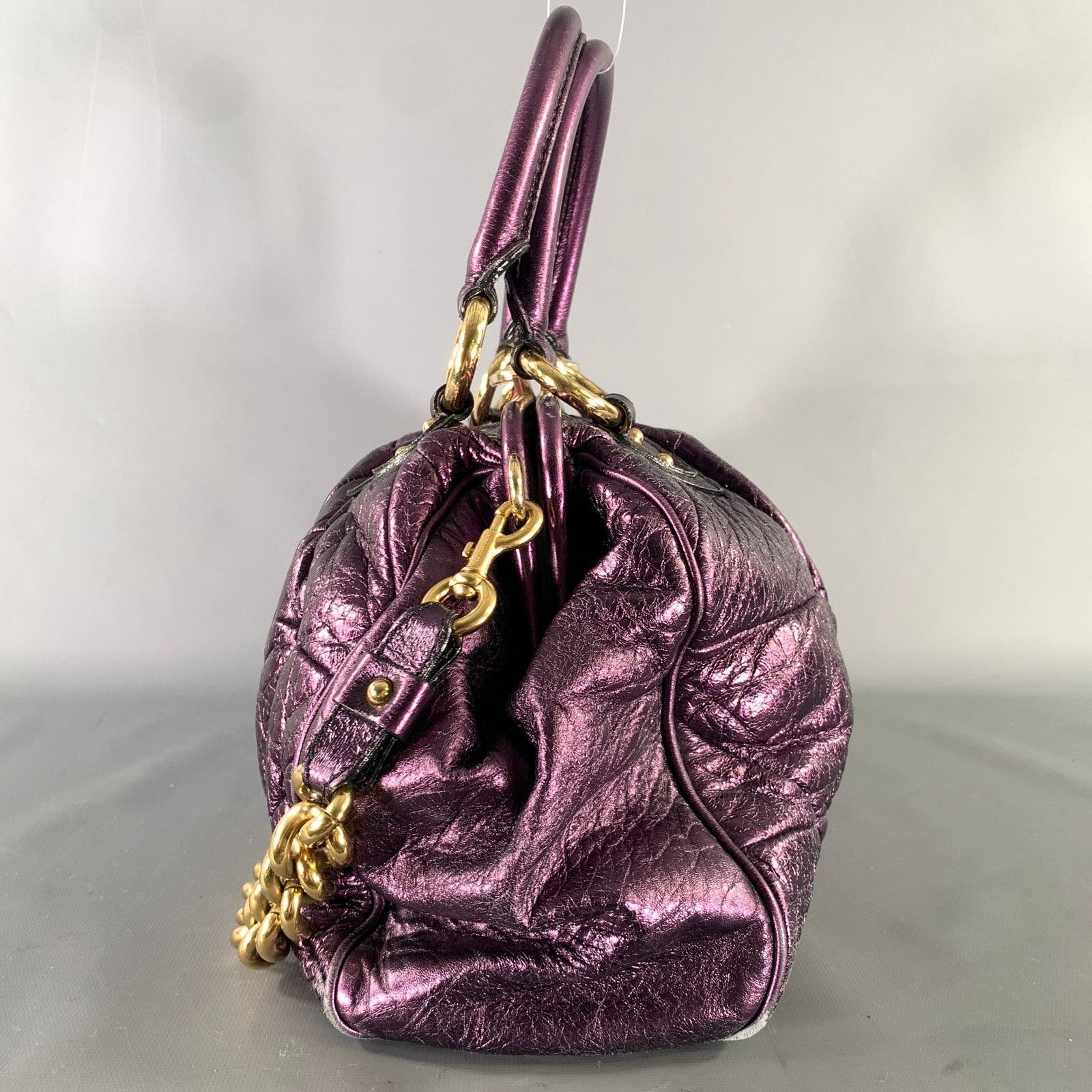 Marc Jacobs MARC JACOBS Purple Metallic Quilted Leather Satchel Size ONE SIZE - 3 Thumbnail