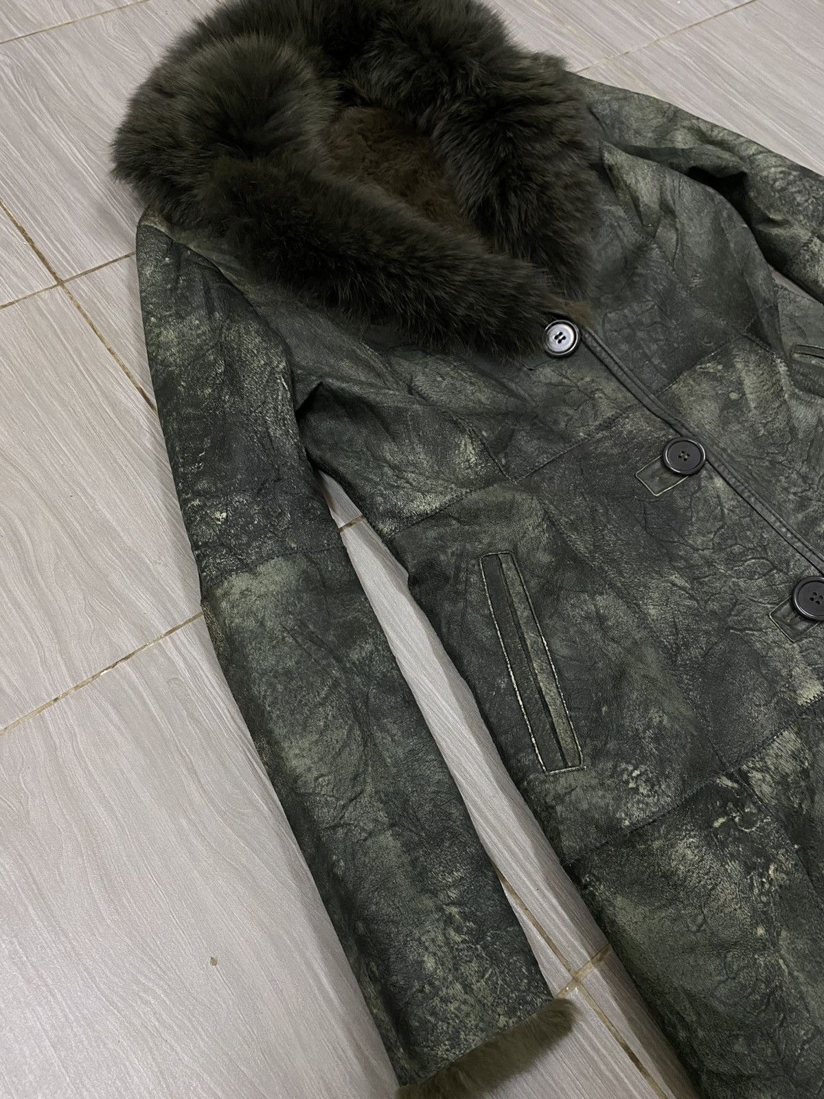 Japanese Brand Vtg Leather Long Coat Leather Rabbit & Fur Blue Fox Collar Size US L / EU 52-54 / 3 - 7 Thumbnail