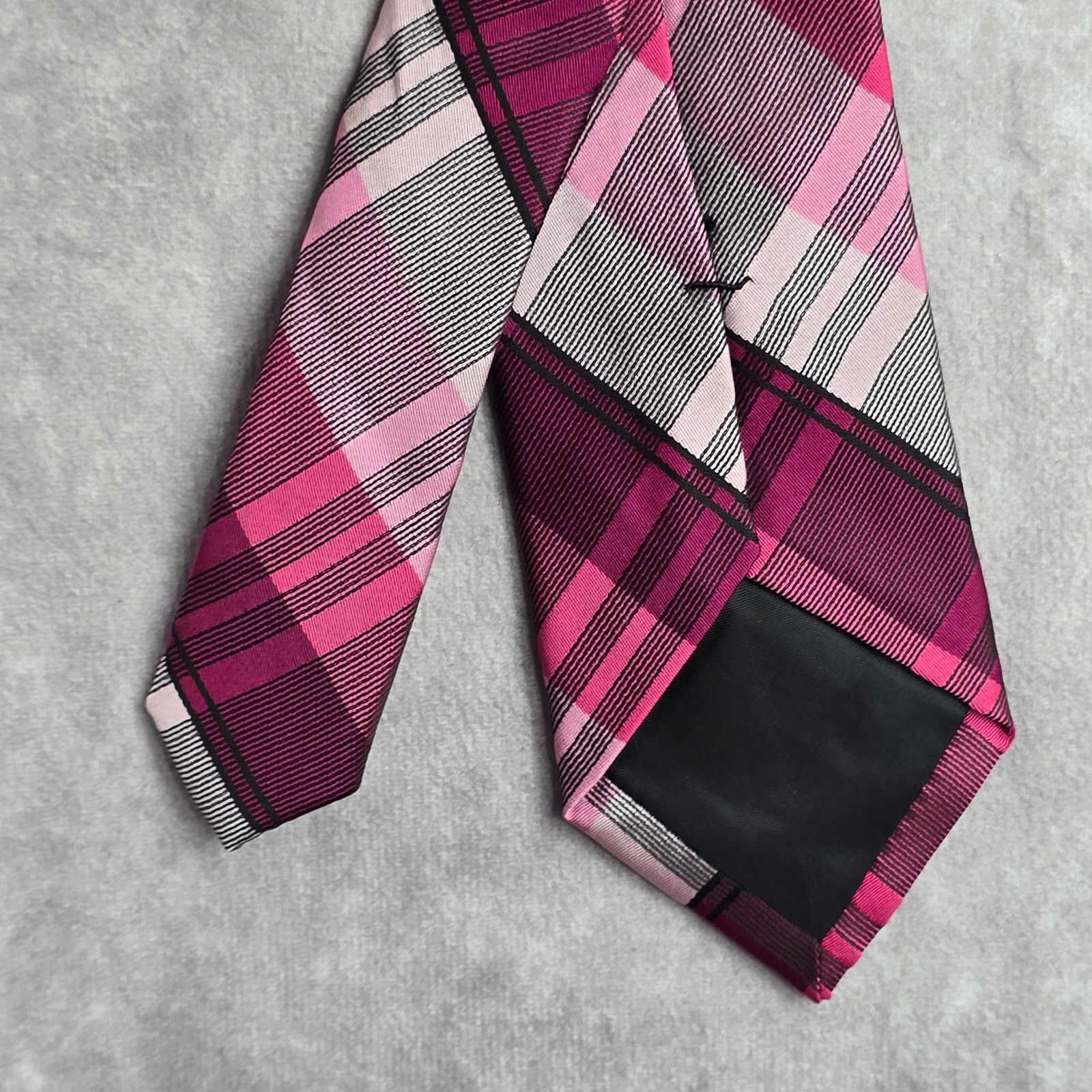 J Ferrar J.Ferrar Pink Plaid Stripe Tartan 100% Polyester Neck Tie Size 30 - 6 Thumbnail