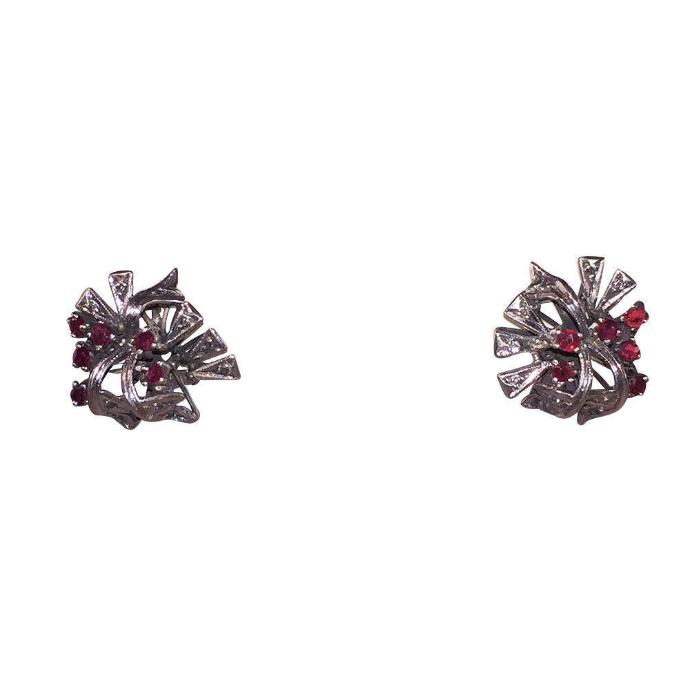Designer Mexican Palladium Sterling Ruby& Diamond Earrings & Ring Set Size ONE SIZE - 3 Thumbnail
