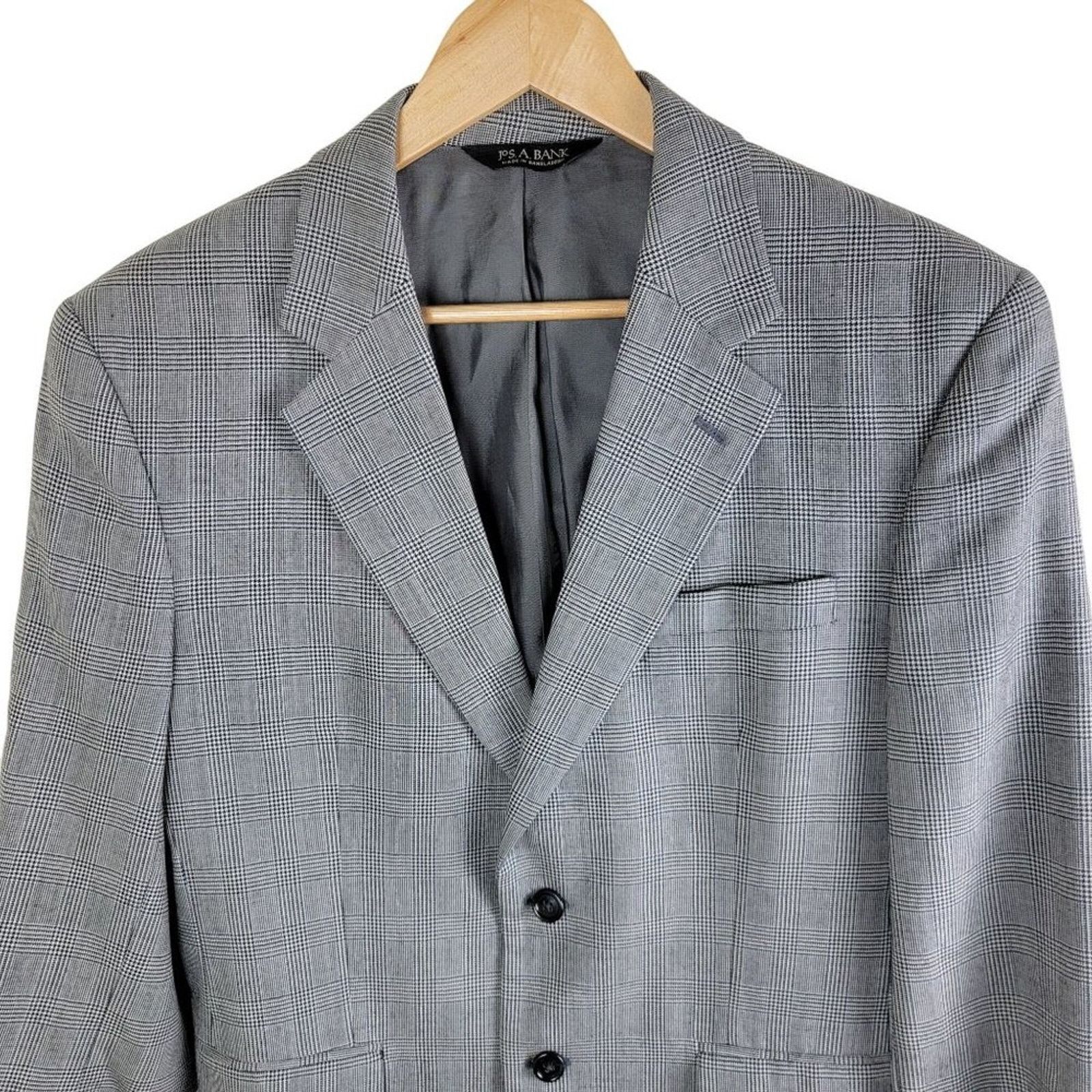 Jos. A. Bank Jos A Bank Plaid Houndstooth Wool Suit Blazer Sport Coat 40S Size 40S - 4 Thumbnail