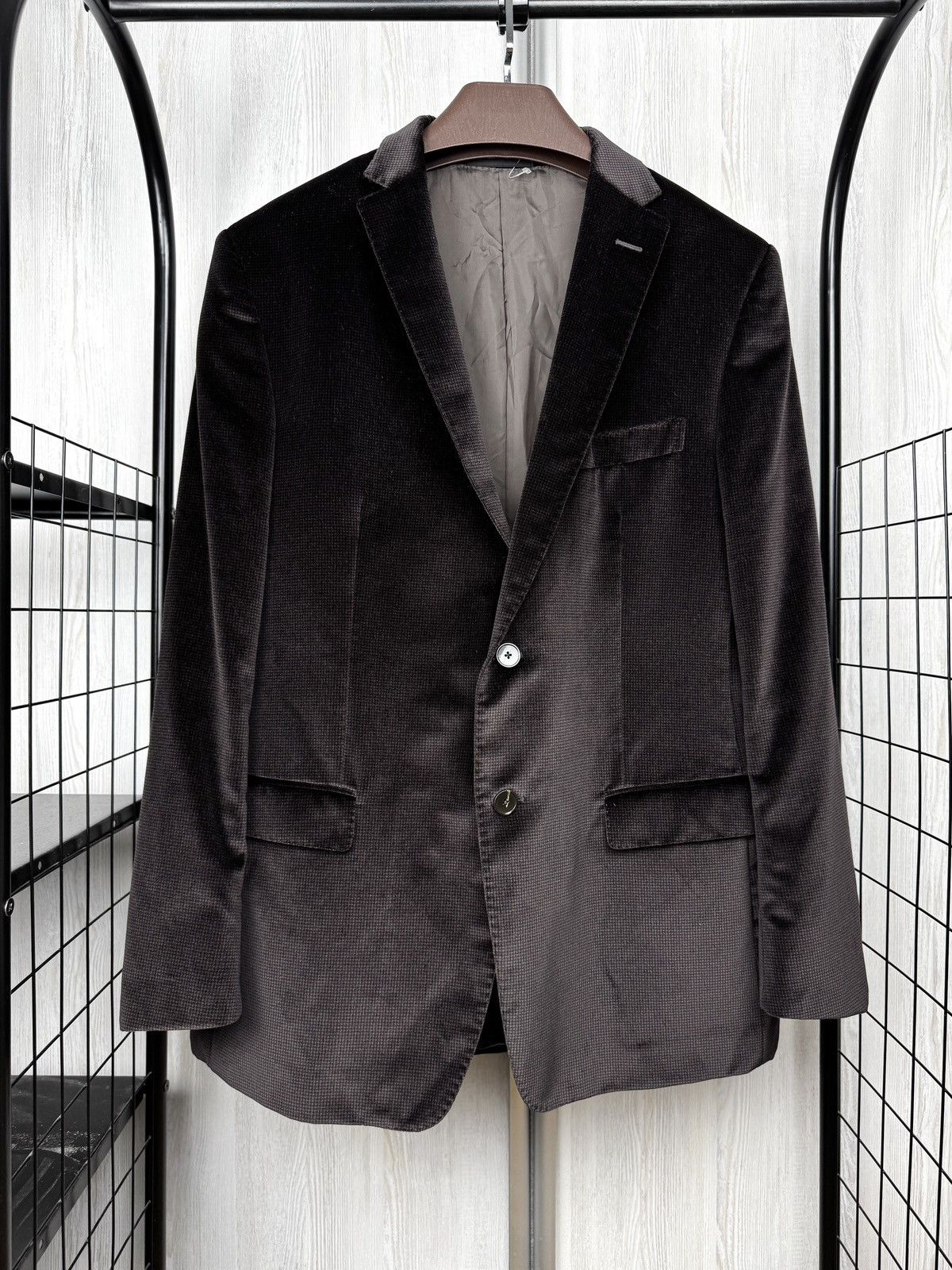Z Zegna Z ZEGNA Checkered Brown Velvet Velour Notch Lapel Sport Coat Size 44R - 2 Thumbnail