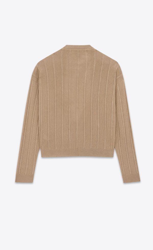 Saint Laurent Paris o1b1hav111224 Loose Cardigan In Ribbed Knit in Beige Size US XXL / EU 58 / 5 - 2 Thumbnail