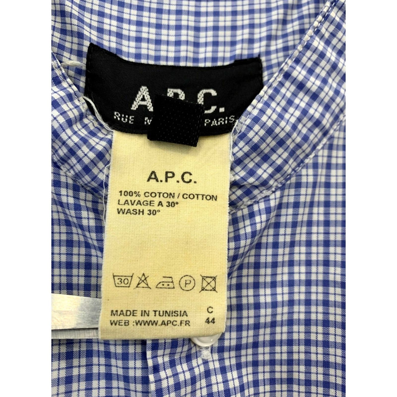 A.P.C. A.P.C. Men’s Blue Check Plaid Grandad Collar Shirt S Long Sleeve Cotton Mens Shirt Size US S / EU 44-46 / 1 - 4 Thumbnail