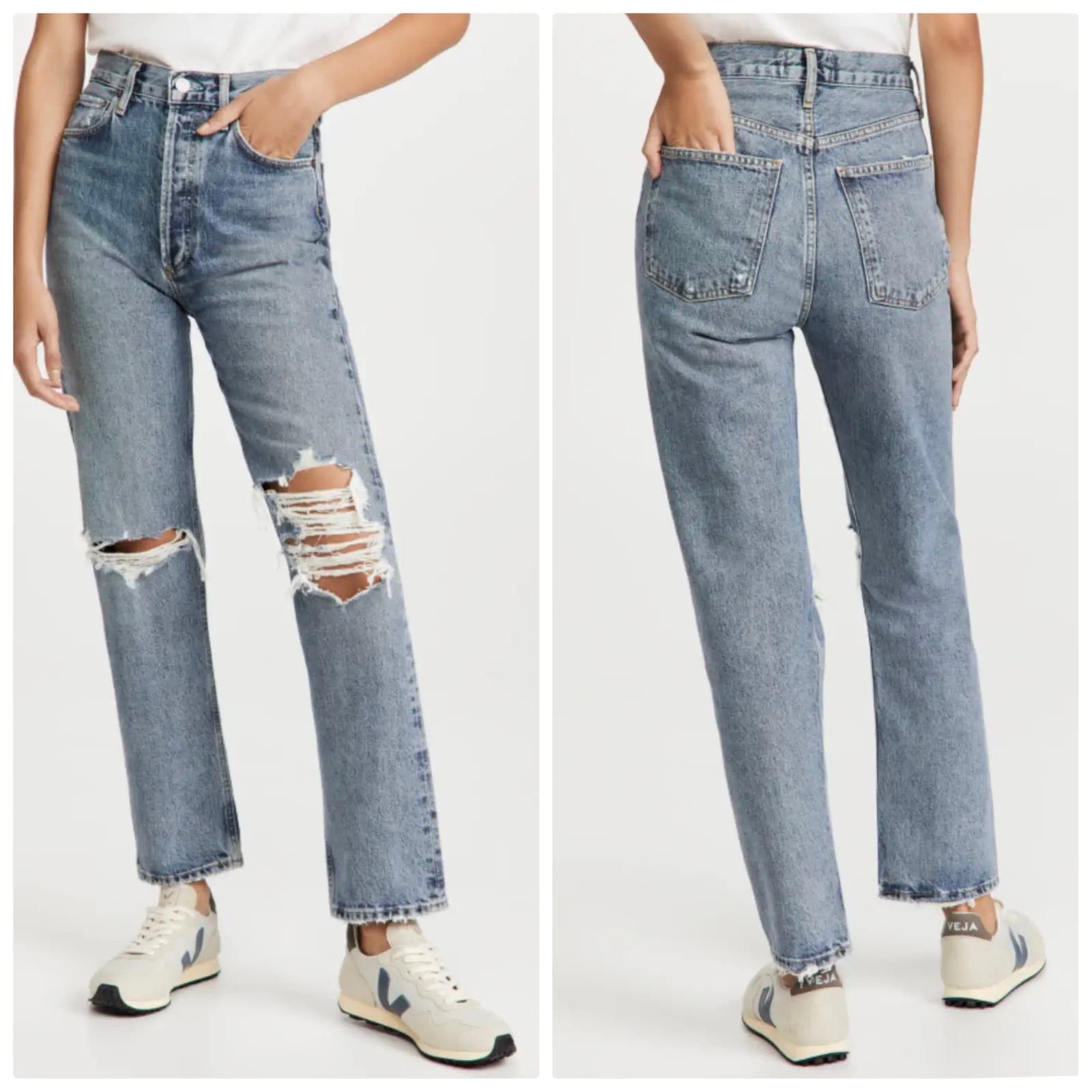 image of Agolde 90's Pinch Waist Jean Backdrop Ripped Distressed in Blue, Women's (Size 26)