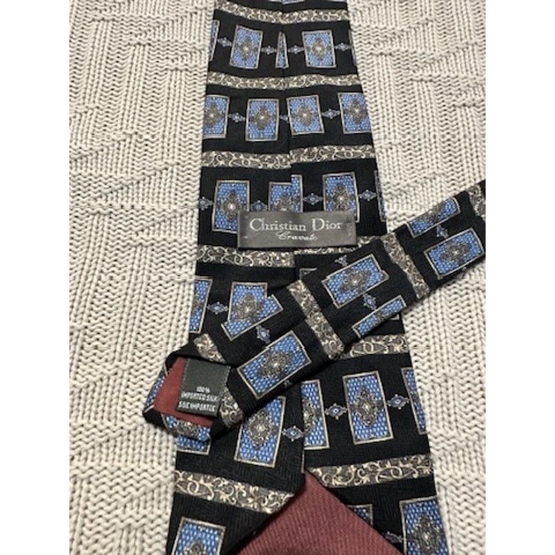 Dior Vintage Christian Dior black and blue print silk tie Size ONE SIZE - 2 Thumbnail