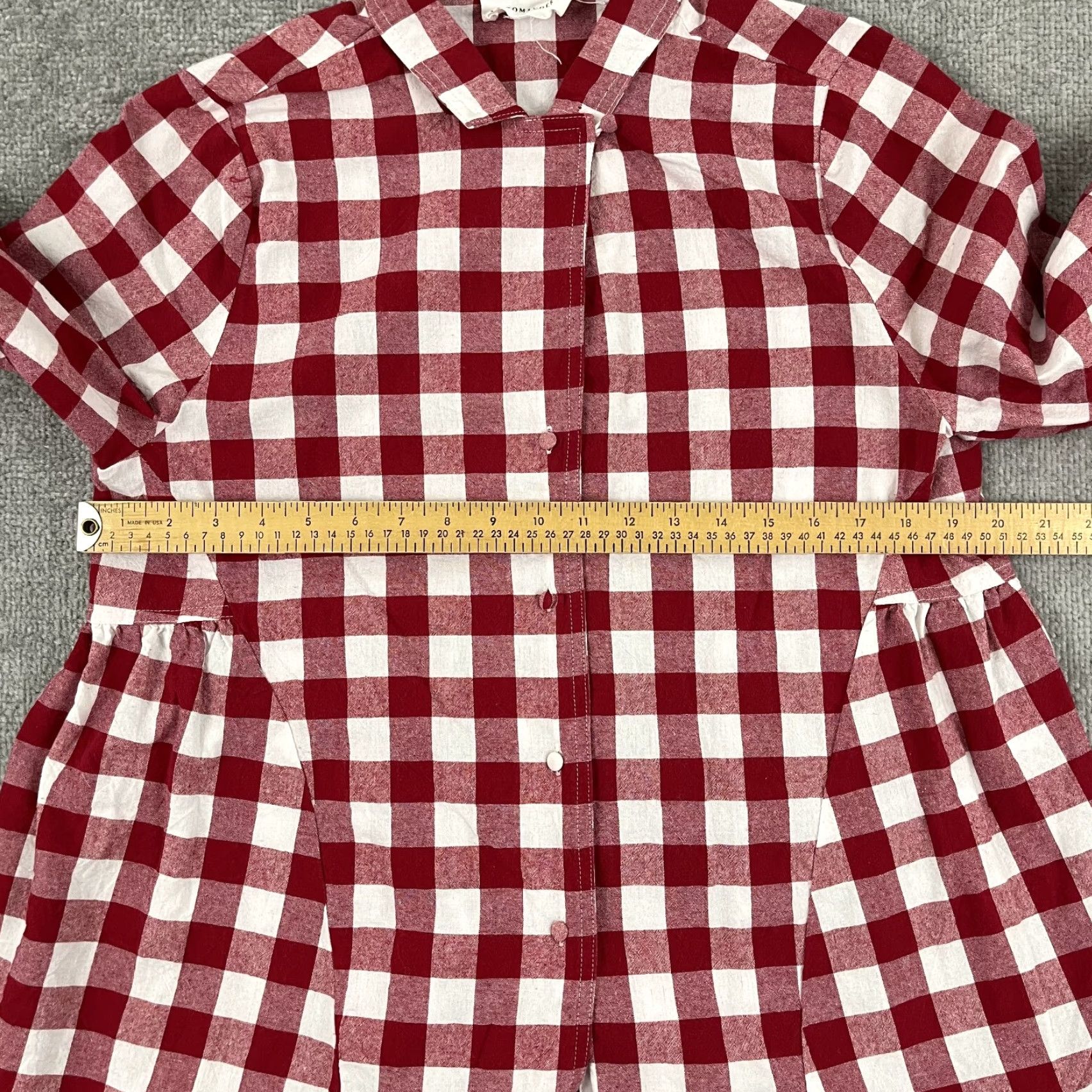 Vintage Pomander Place Top Womens Medium Red White Plaid Picnic Check Gingham Button Up Size M / US 6-8 / IT 42-44 - 4 Thumbnail