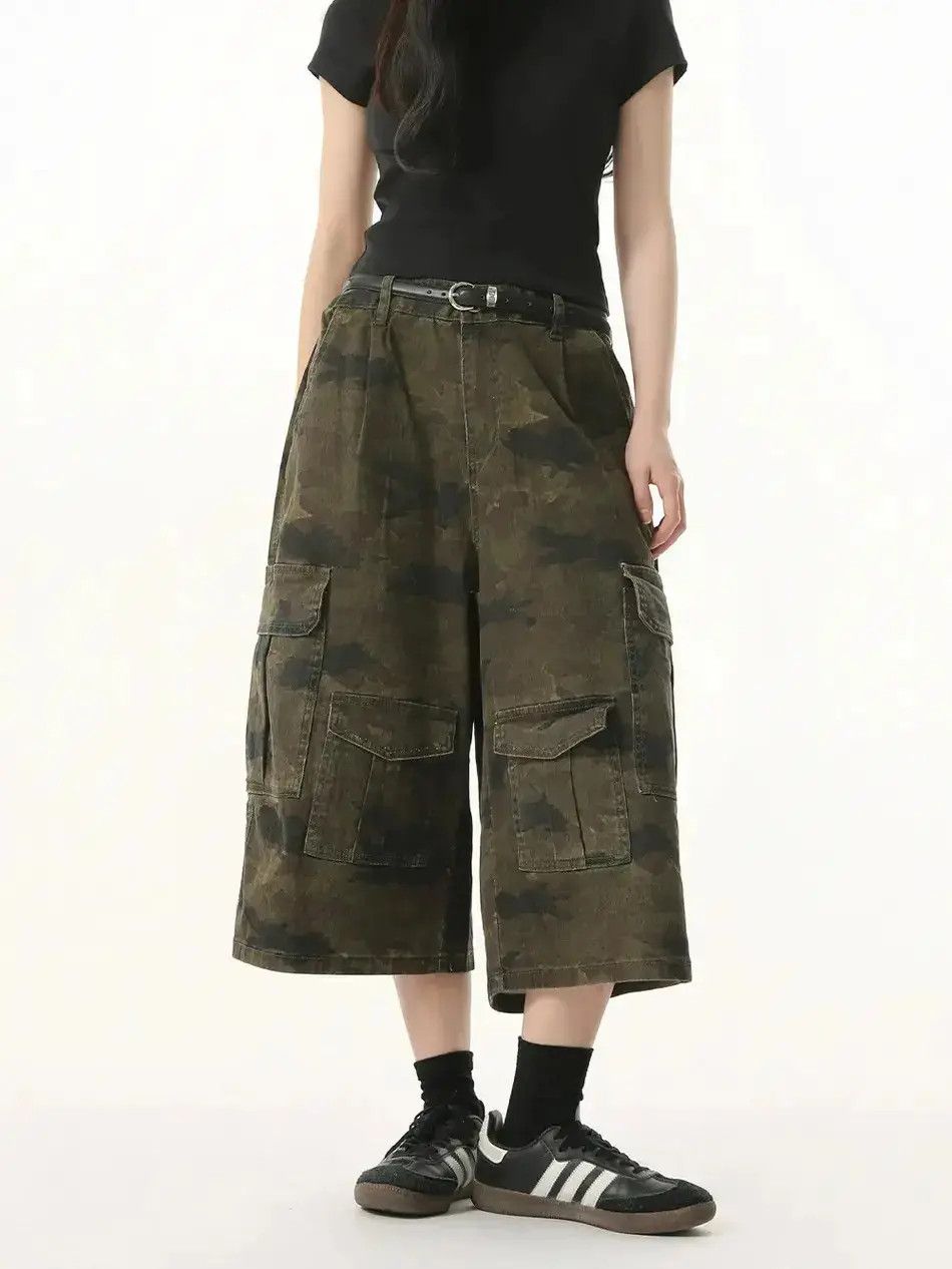 Japanese Brand Retro camouflage wide leg casual denim shorts Size US 32 / EU 48 - 6 Thumbnail