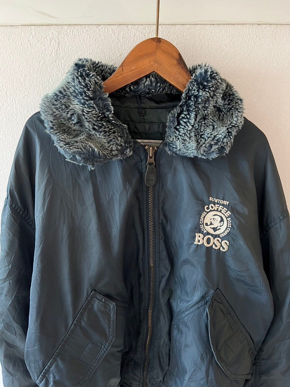 Vintage Vintage Boss Coffee Fur Bomber Flight Jacket Size US M / EU 48-50 / 2 - 4 Thumbnail
