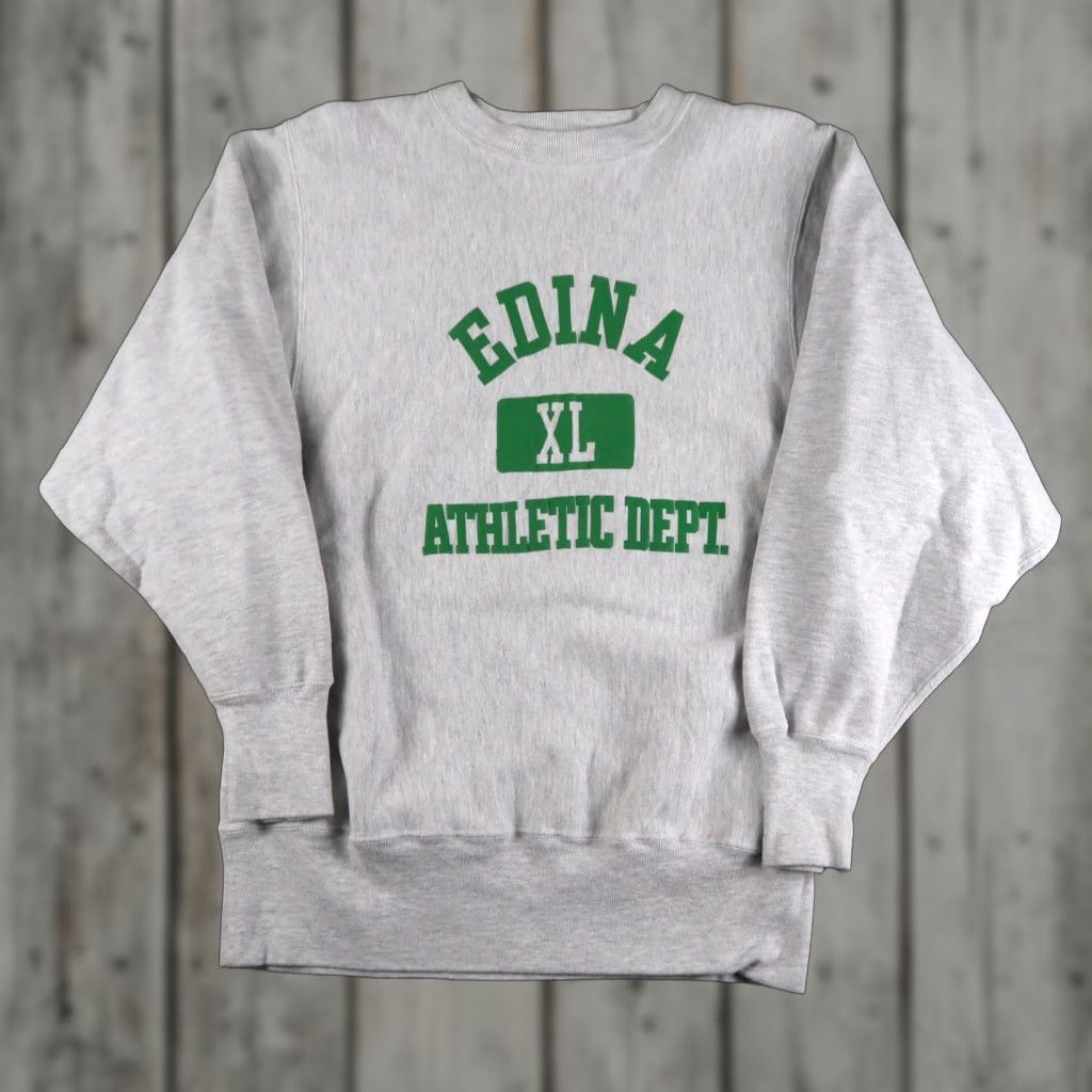 VINTAGE Champion Reverse Weave Edina Athletic Crewneck Logo XL Sweatshirt Gray Men's
