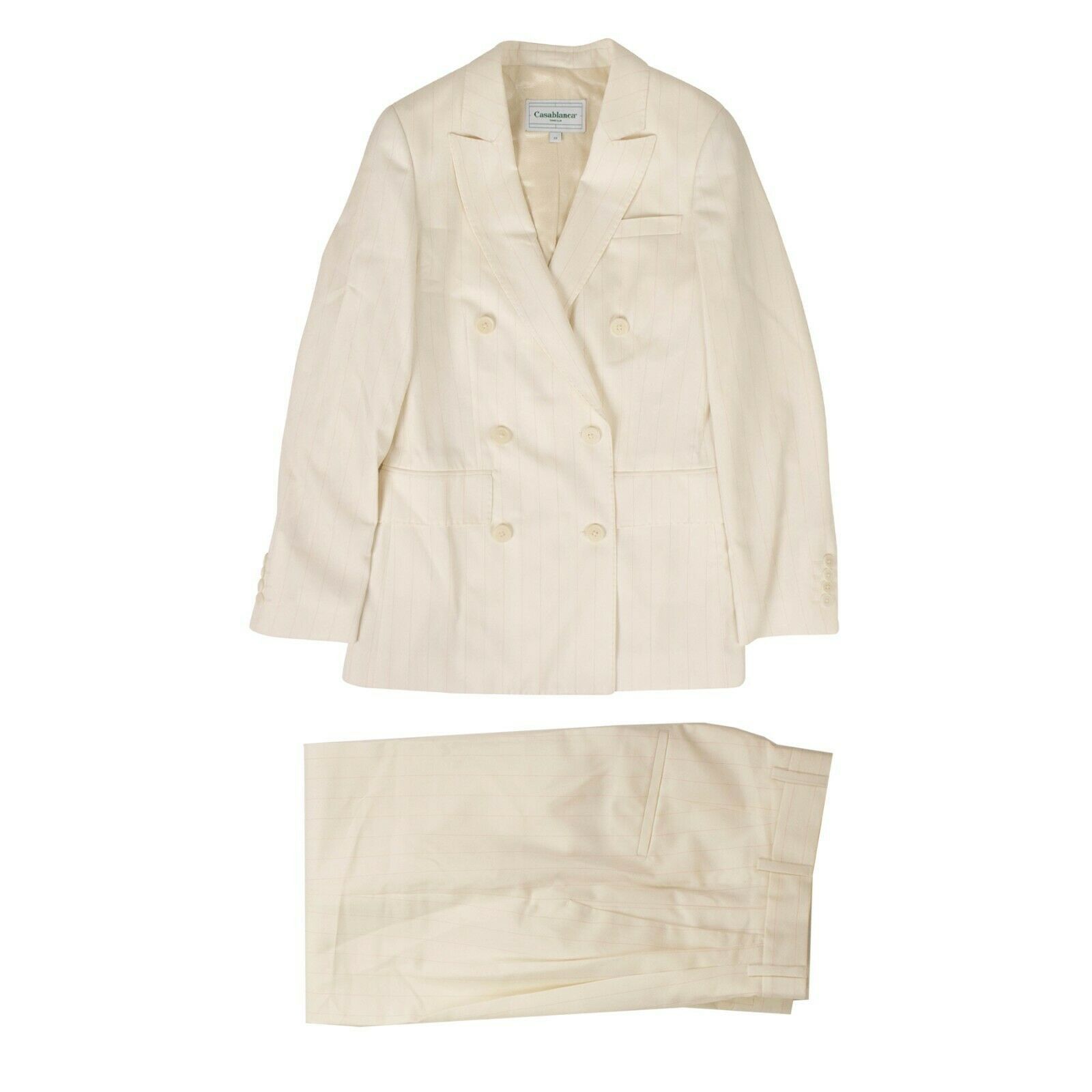 image of Wt Casablanca Cream Rio Pink Pinstripe Wide Leg Suit Size 32, Women's