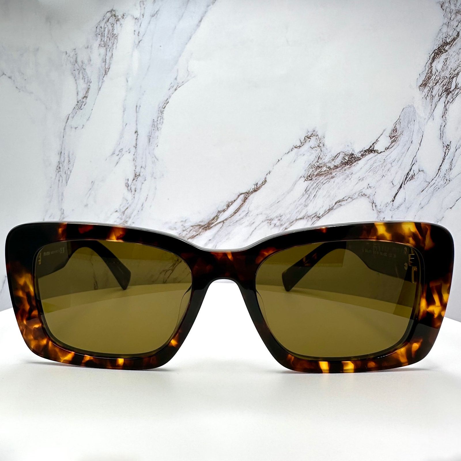 Miu Miu New MIU MIU Sunglasses Brown Tortoise Gold Metal Logo Size ONE SIZE - 2 Thumbnail
