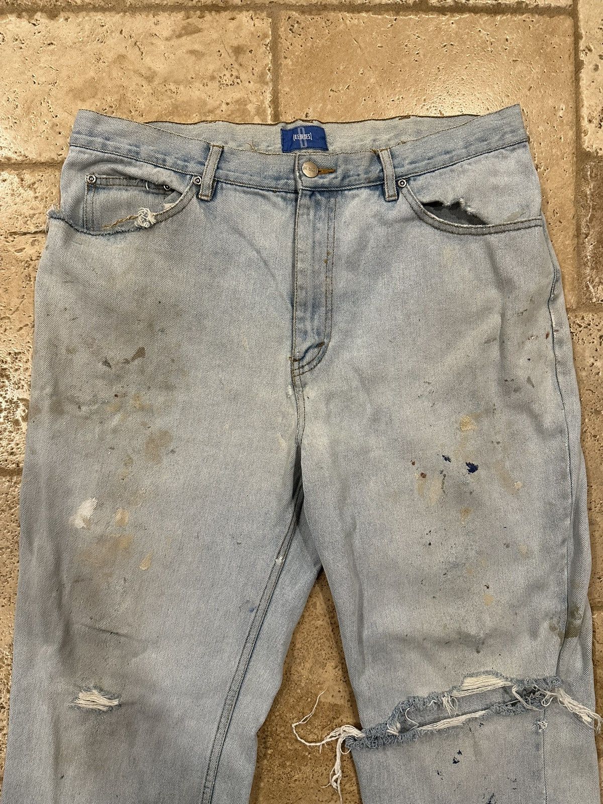 Vintage Vintage B.E. Blue Light Wash Distressed Trashed Denim Jeans Size US 36 / EU 52 - 7 Thumbnail