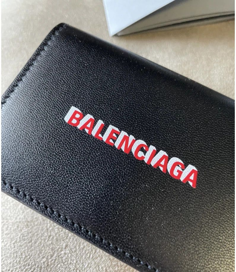 Balenciaga Balenciaga DOUBLE LOGO PRINT LEATHER MINI WALLET Black Size ONE SIZE - 2 Thumbnail