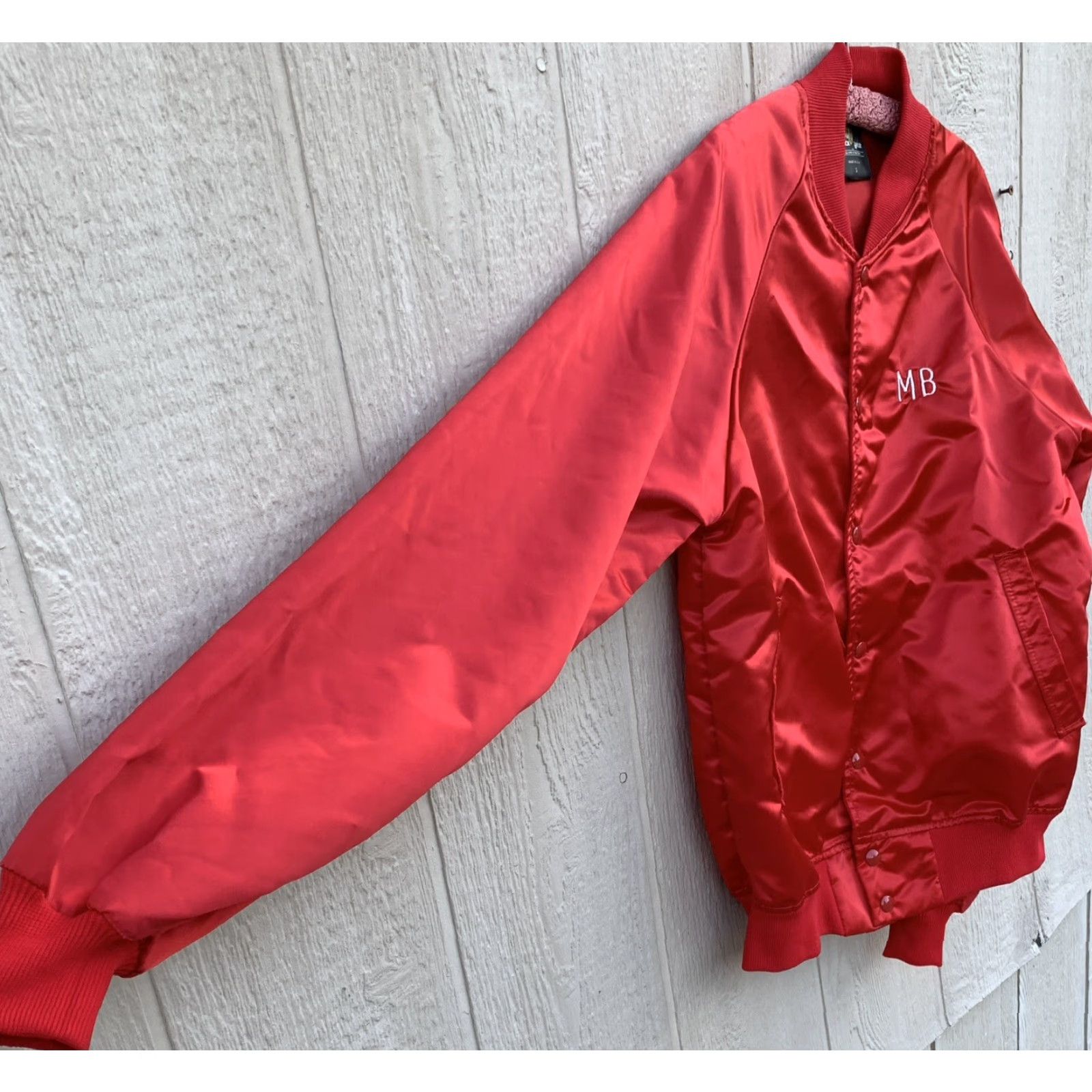 Vintage VINTAGE Black Sheep Embroidered MB Made In USA Red Satin Bomber Jacket XS/S? Size US S / EU 44-46 / 1 - 6 Thumbnail