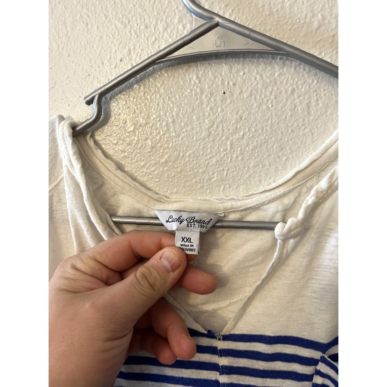 Lucky Brand Lucky Brand Blouse Women's 2XL Striped V-Neck 3/4 Sleeve Blue White Multicolor Knit Cotton Basic Casual Top Size XXL / US 16-18 / IT 52-54 - 3 Thumbnail