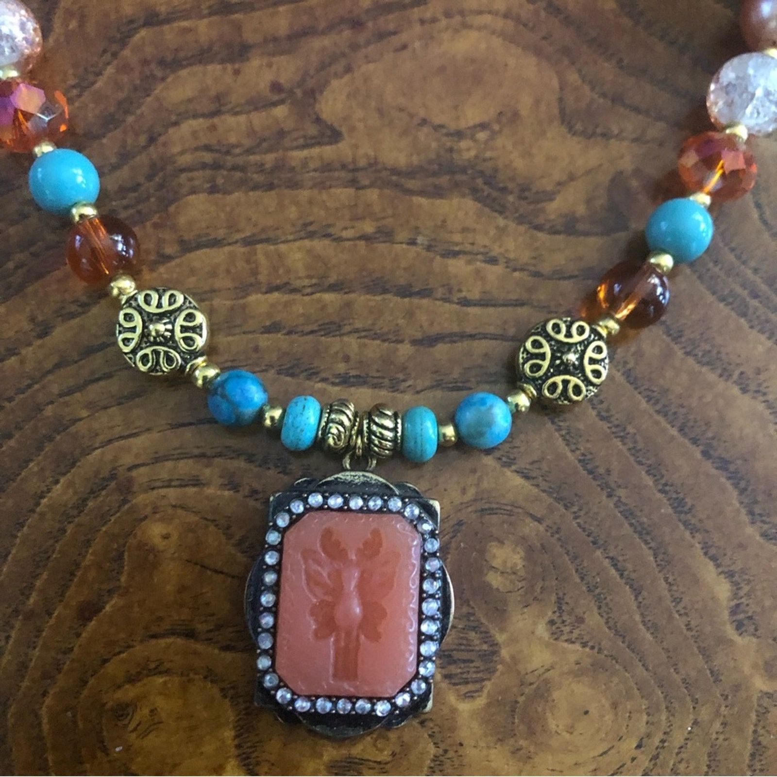 Handmade Handcrafted repurpose carved carnelian cameo necklace Size ONE SIZE - 11 Thumbnail
