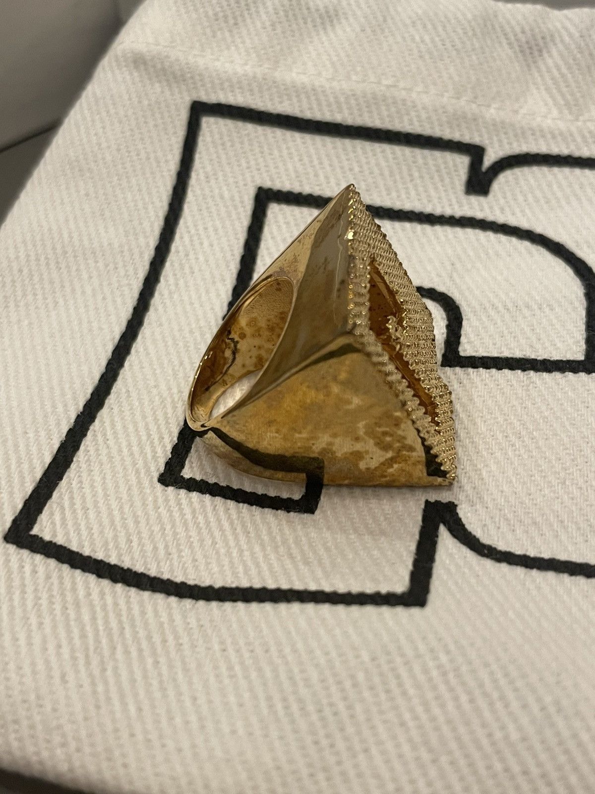 Paco Rabanne Rabanne metallic golden iconic logo ring Size ONE SIZE - 3 Thumbnail