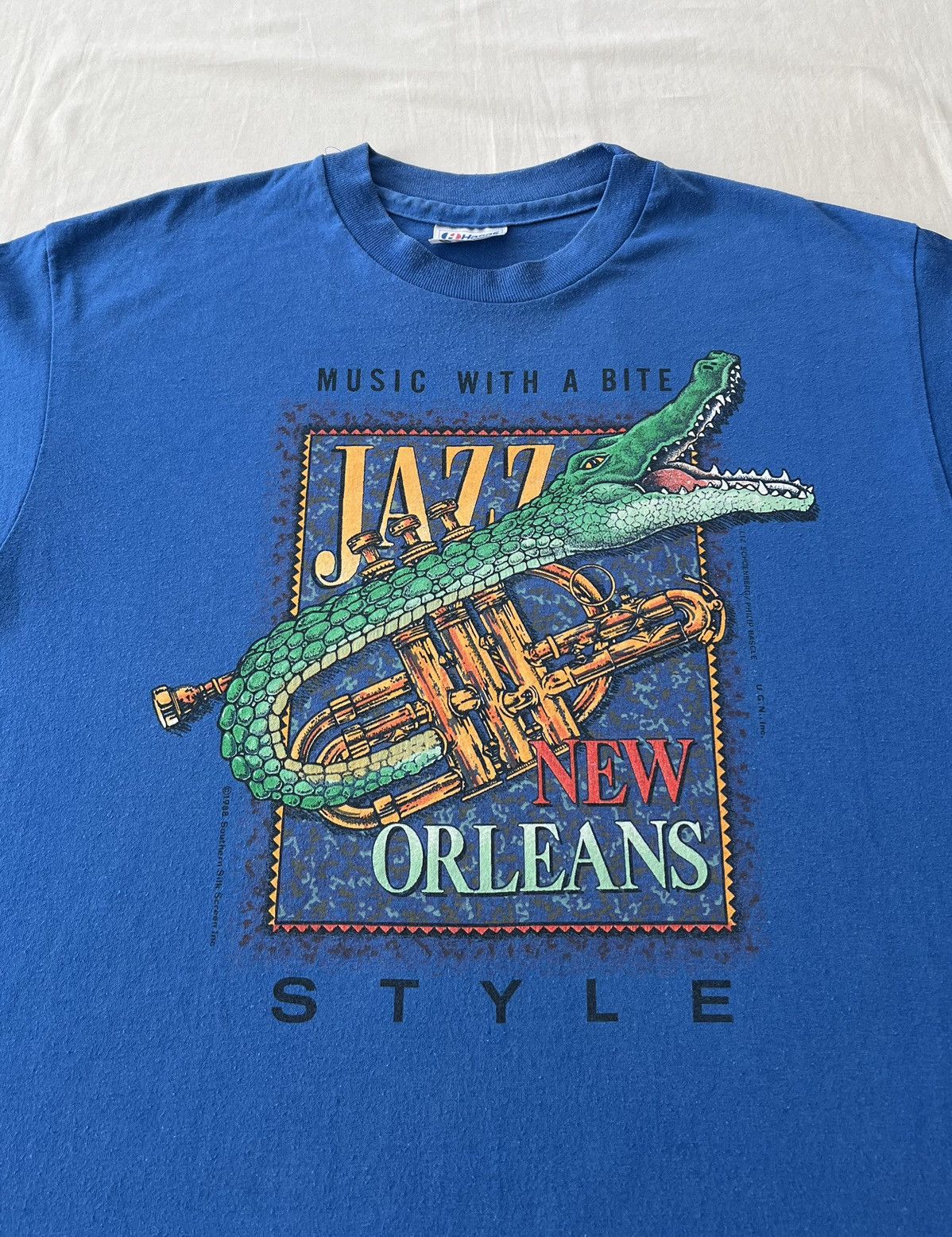 Vintage Vintage 1988 New Orleans Jazz USA Crocodile Blue T-shirt Size US L / EU 52-54 / 3 - 4 Thumbnail