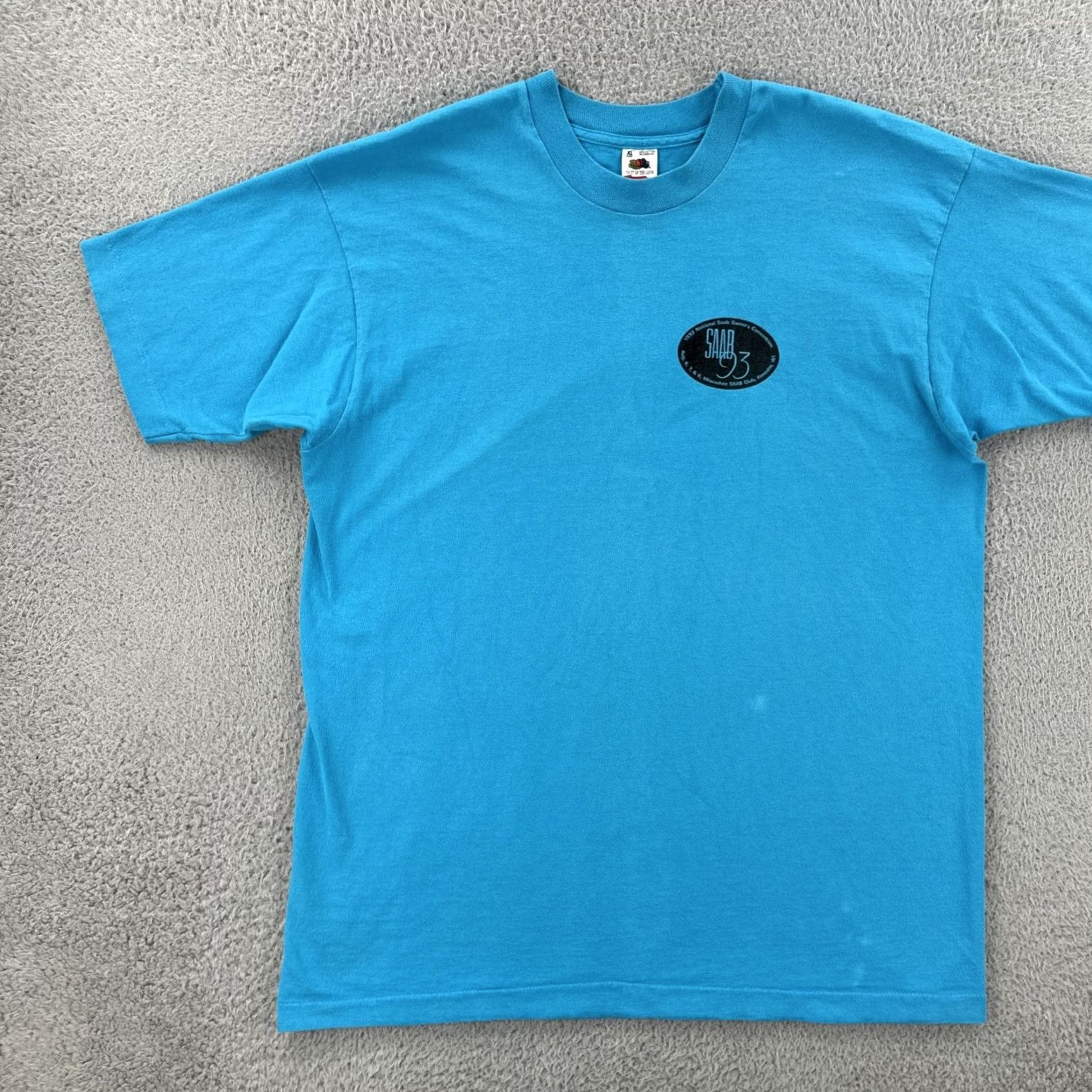 Fruit Of The Loom VINTAGE Fruit of the Loom XL Crew Neck T-Shirt Mens USA 1993 SAAB Convention Blue Size US XL / EU 56 / 4 - 4 Thumbnail