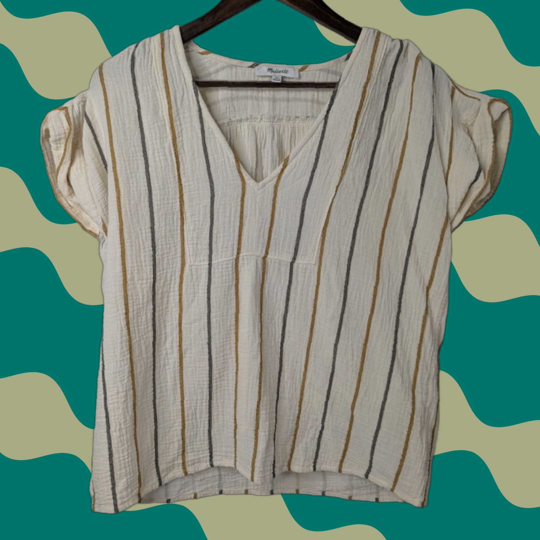 Madewell Madewell Lightspun Westing Shirt Stripe Antique Gold S/S Top XS Cream Striped Kimono Shirt Womens Blouse Lightweight. Size XS / US 0-2 / IT 36-38 - 1 Thumbnail
