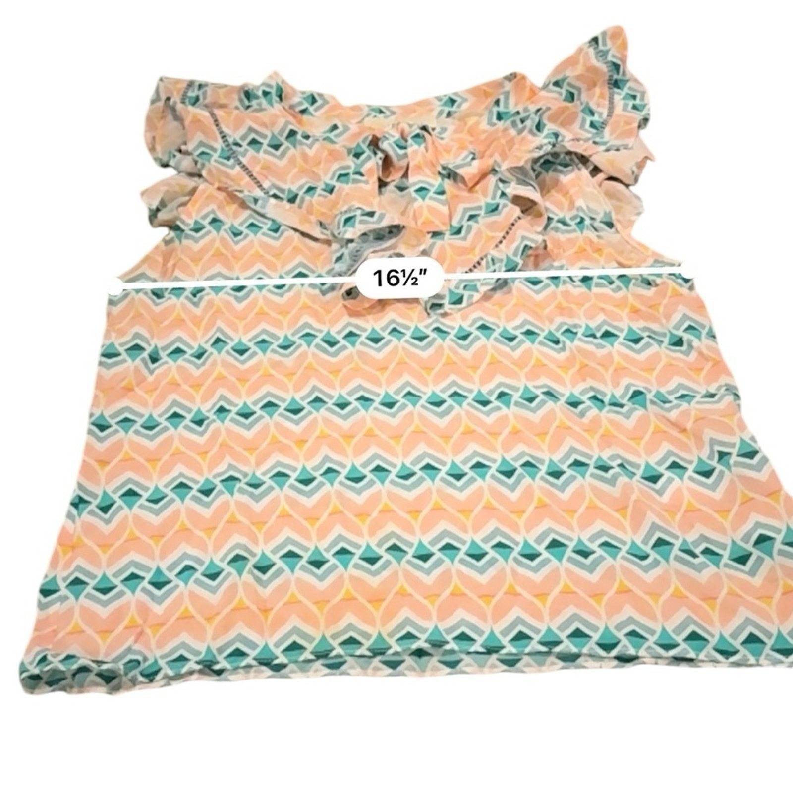 Paloma Blue 100% Silk Pink & Blue Sophia Ruffle Tie Top Sz S