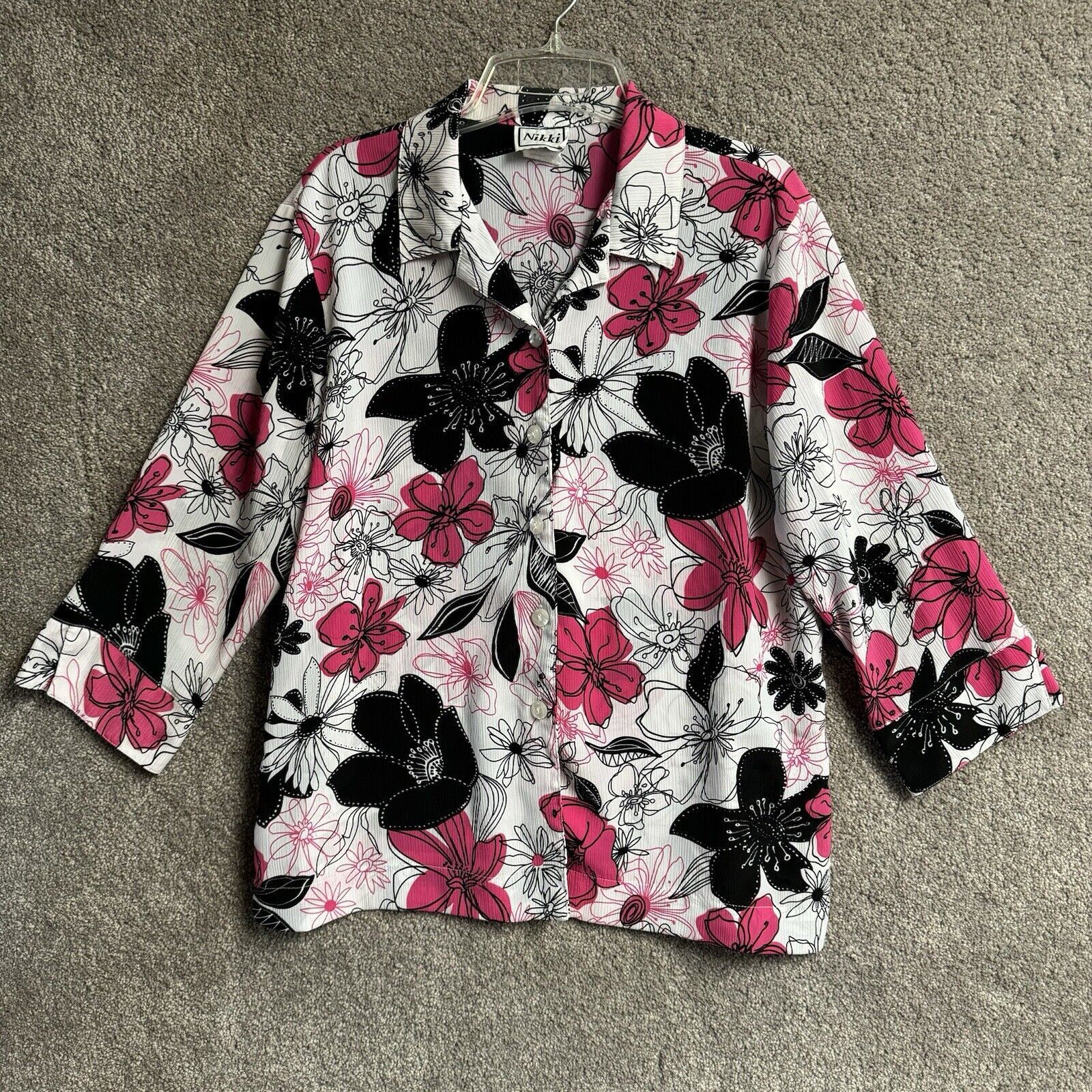 Other Vintage Nikki Blouse 14 Floral Bloomcore Hot Pink Flower Size XL / US 12-14 / IT 48-50 - 1 Thumbnail