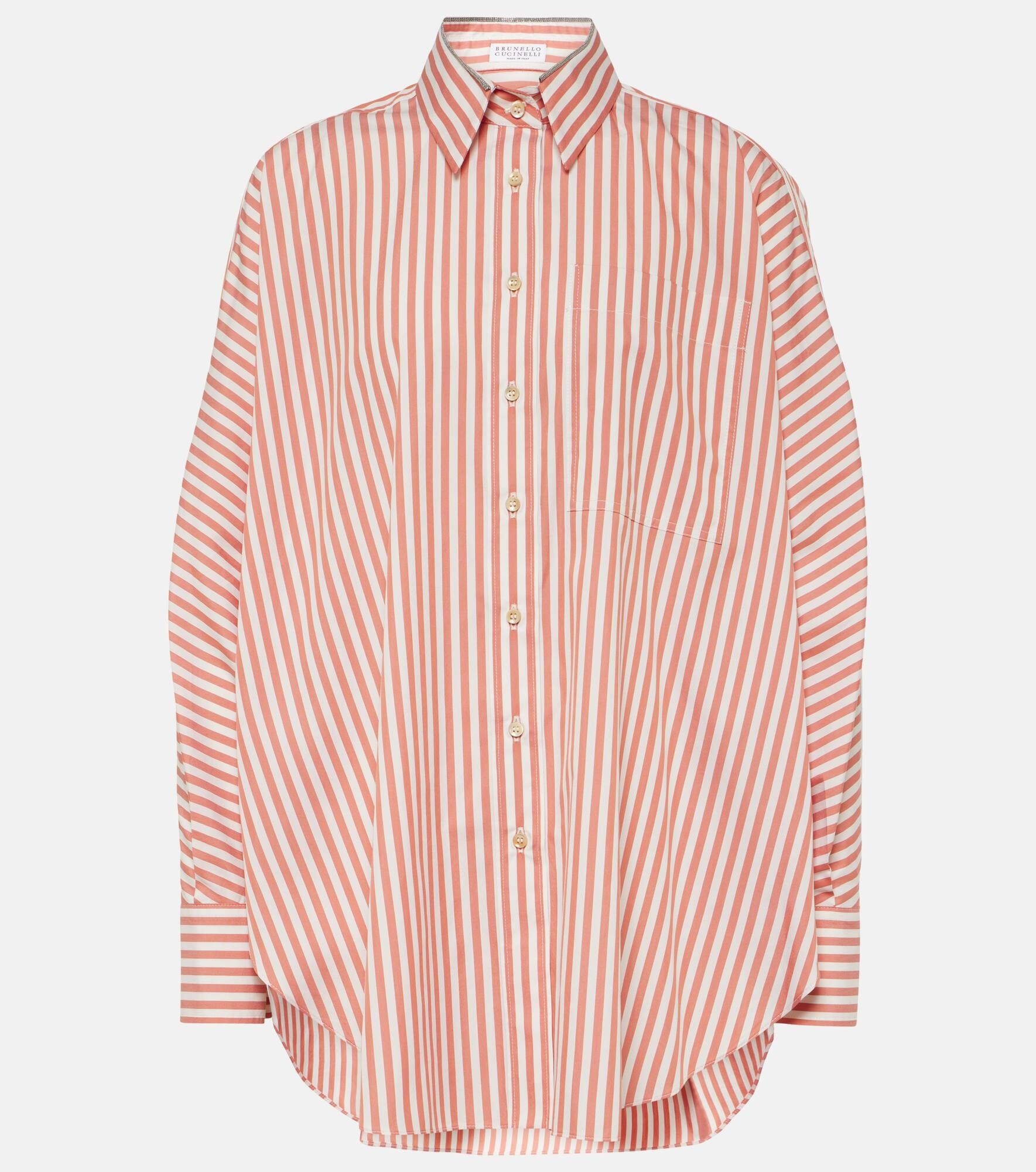 Brunello Cucinelli o1y0725 Striped Shirt in Salmon Pink/White Size L / US 10 / IT 46 - 1 Thumbnail
