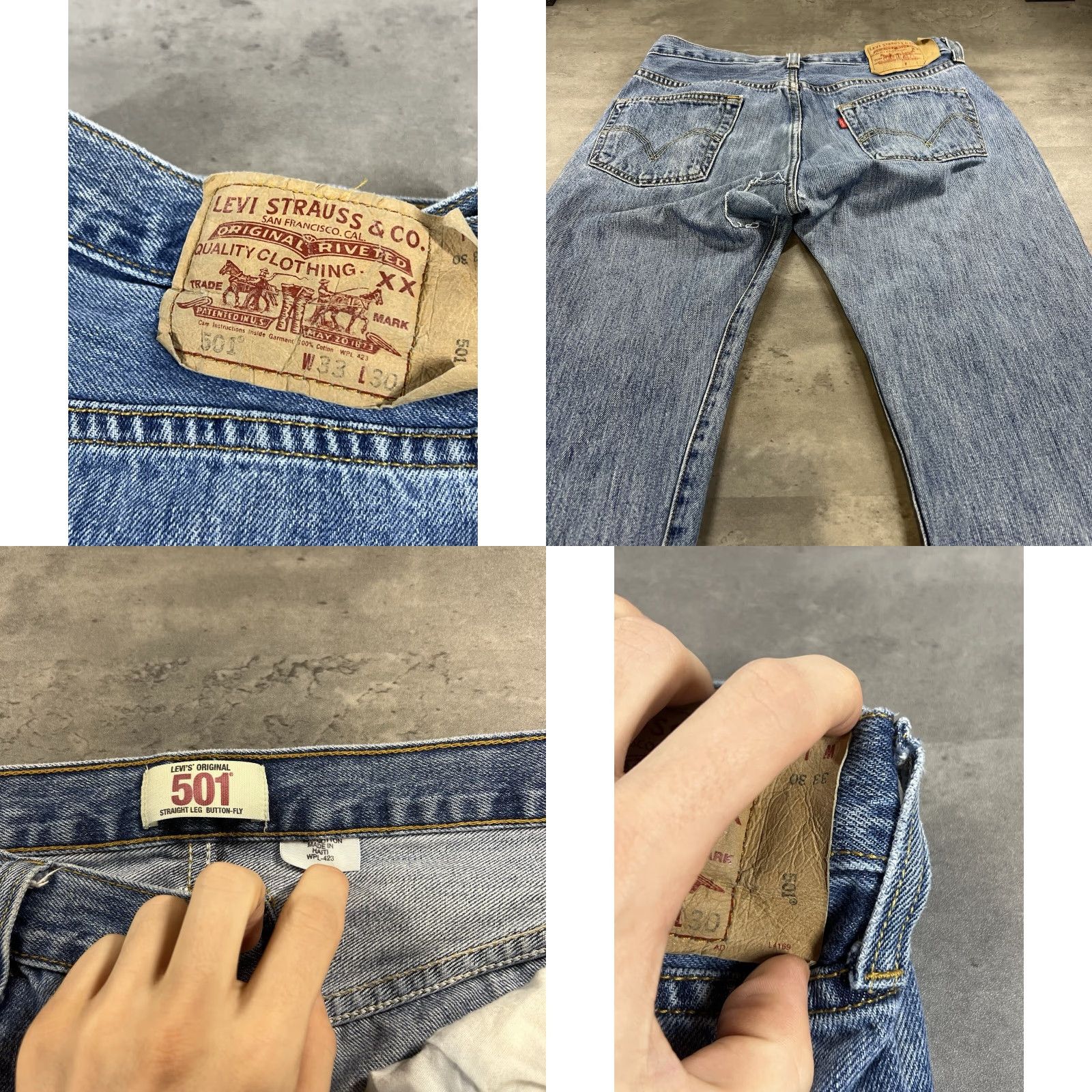 Levi's VINTAGE Levi's 501 Jeans Men 33x30 Blue Denim Light Wash Distressed Buttonfly Cowboy 90s Straight Mens Size US 33 - 8 Thumbnail