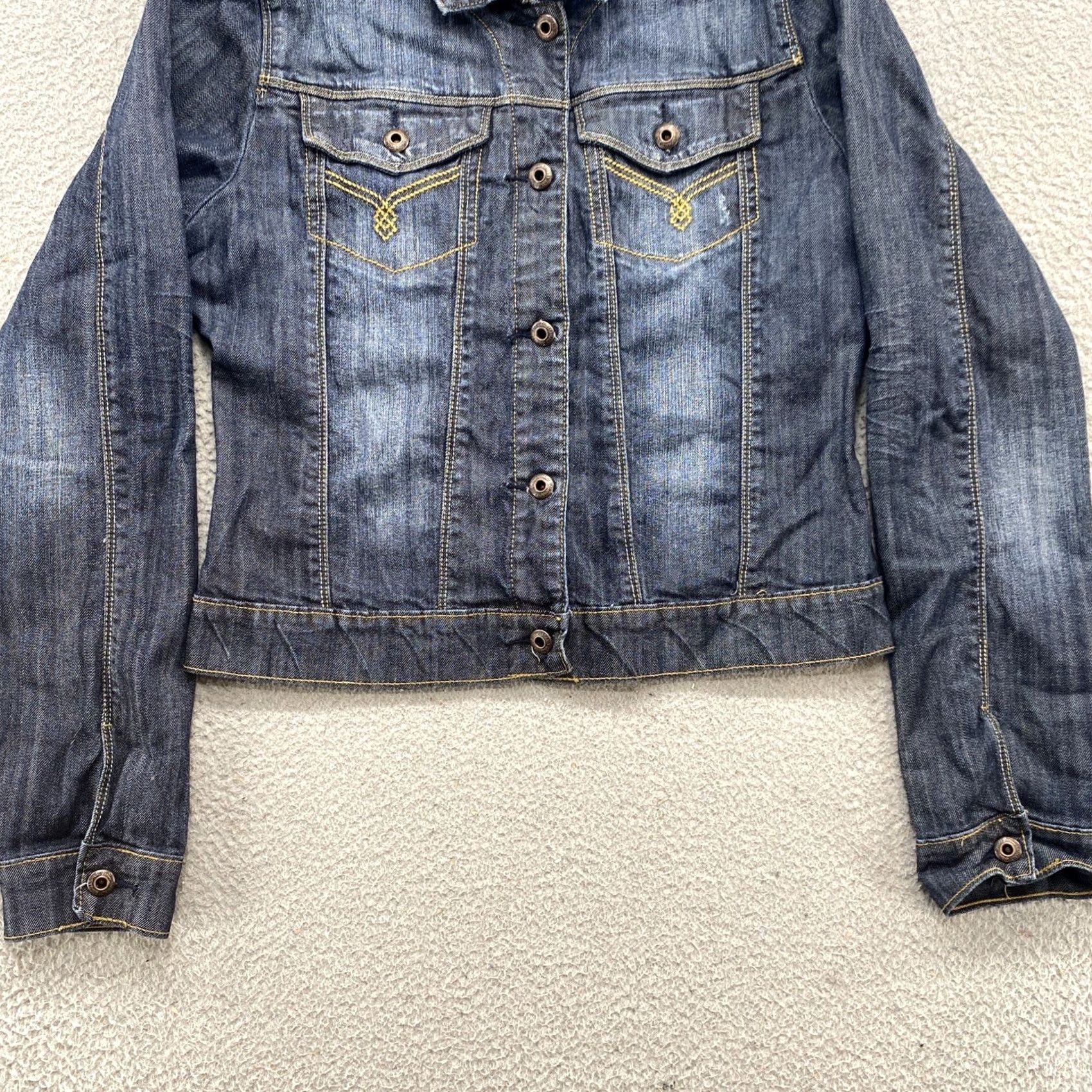 Denime VINTAGE Blue Asphalt Denim Button Up Jean Jacket Women’s Junior XL Casual 90s Embroidered Men/Women Size 40" / US 18 - 2 Thumbnail