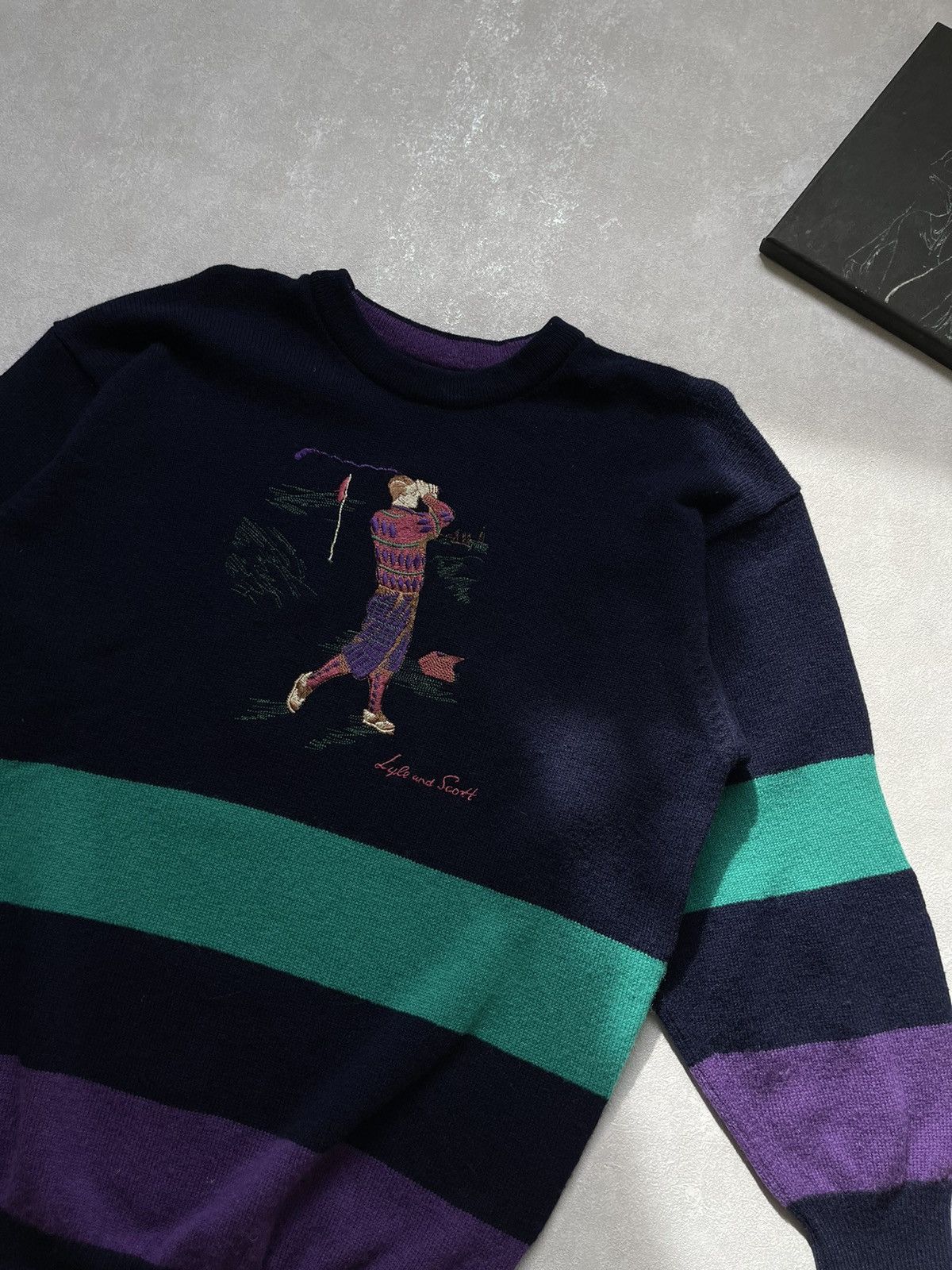 Lyle & Scott × Vintage Vintage Lyle and Scott Striped Sweater golf Size US M / EU 48-50 / 2 - 2 Thumbnail