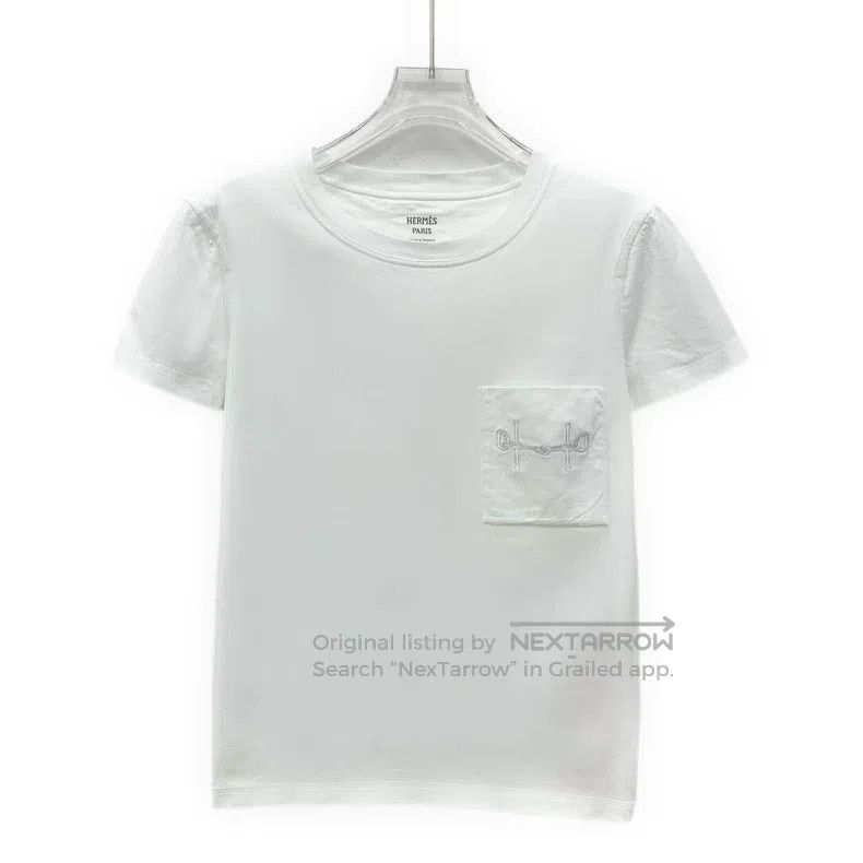 Hermes Hermes White logo embroidered cotton short-sleeved T-shirt Size XS / US 0-2 / IT 36-38 - 1 Thumbnail