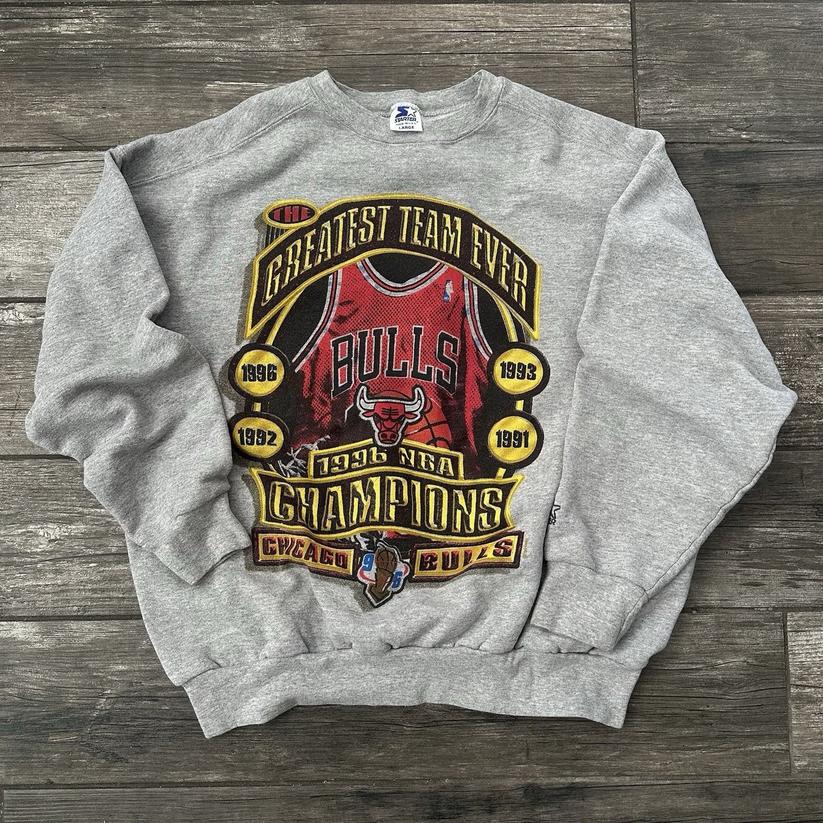 Starter VTG 1996 STARTER CHICAGO BULLS GRAY SWEATSHIRT NBA BASKETBAL Size US L / EU 52-54 / 3 - 1 Thumbnail