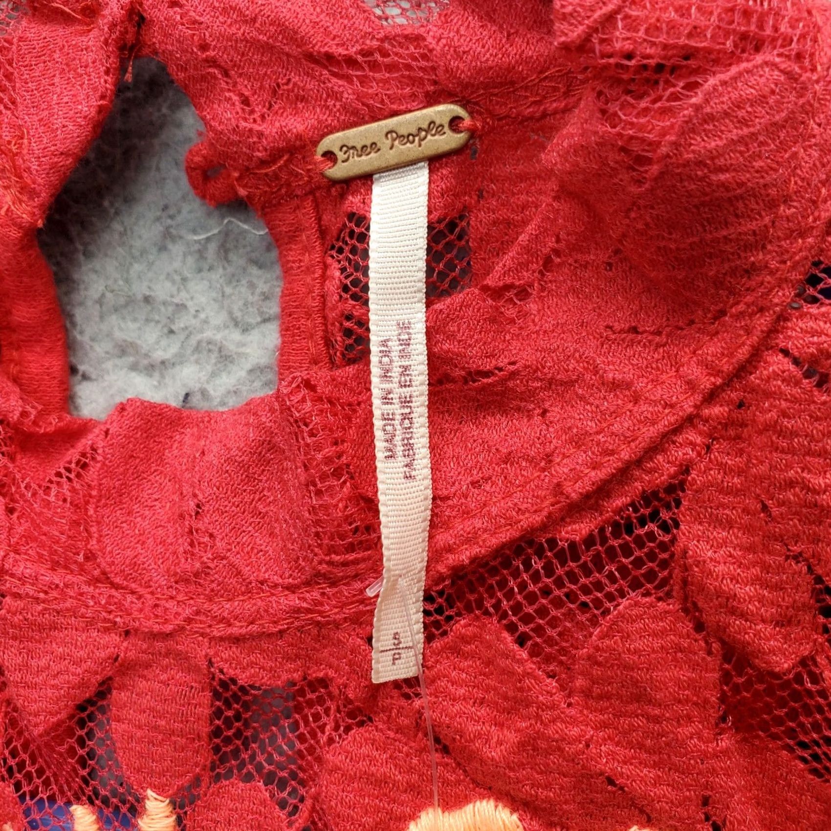 Free People Free People Tank Top Womens Size S Red Lace Embroidered Floral Mock Neck OB571890 Size S / US 4 / IT 40 - 5 Thumbnail