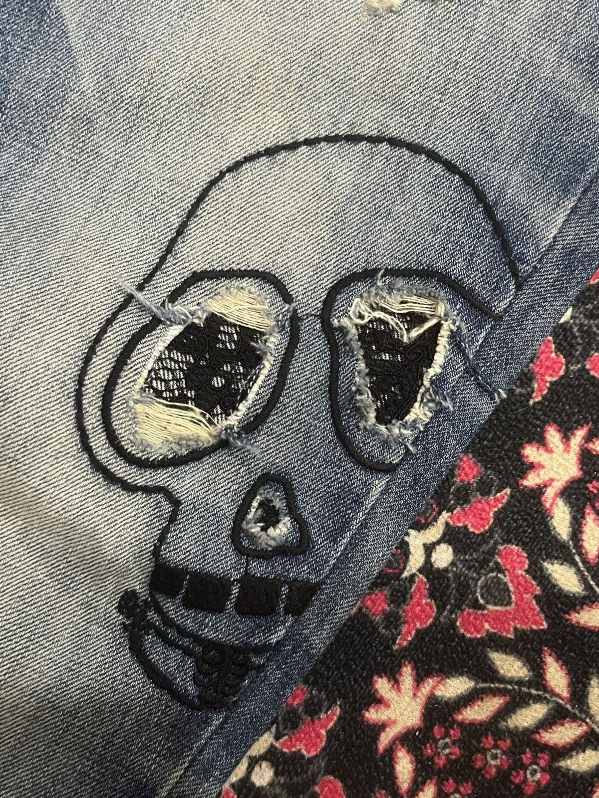 Hysteric Glamour Vintage Lolita “Doodles Skull” Distressed Blue Washed Jeans Size US 32 / EU 48 - 14 Thumbnail