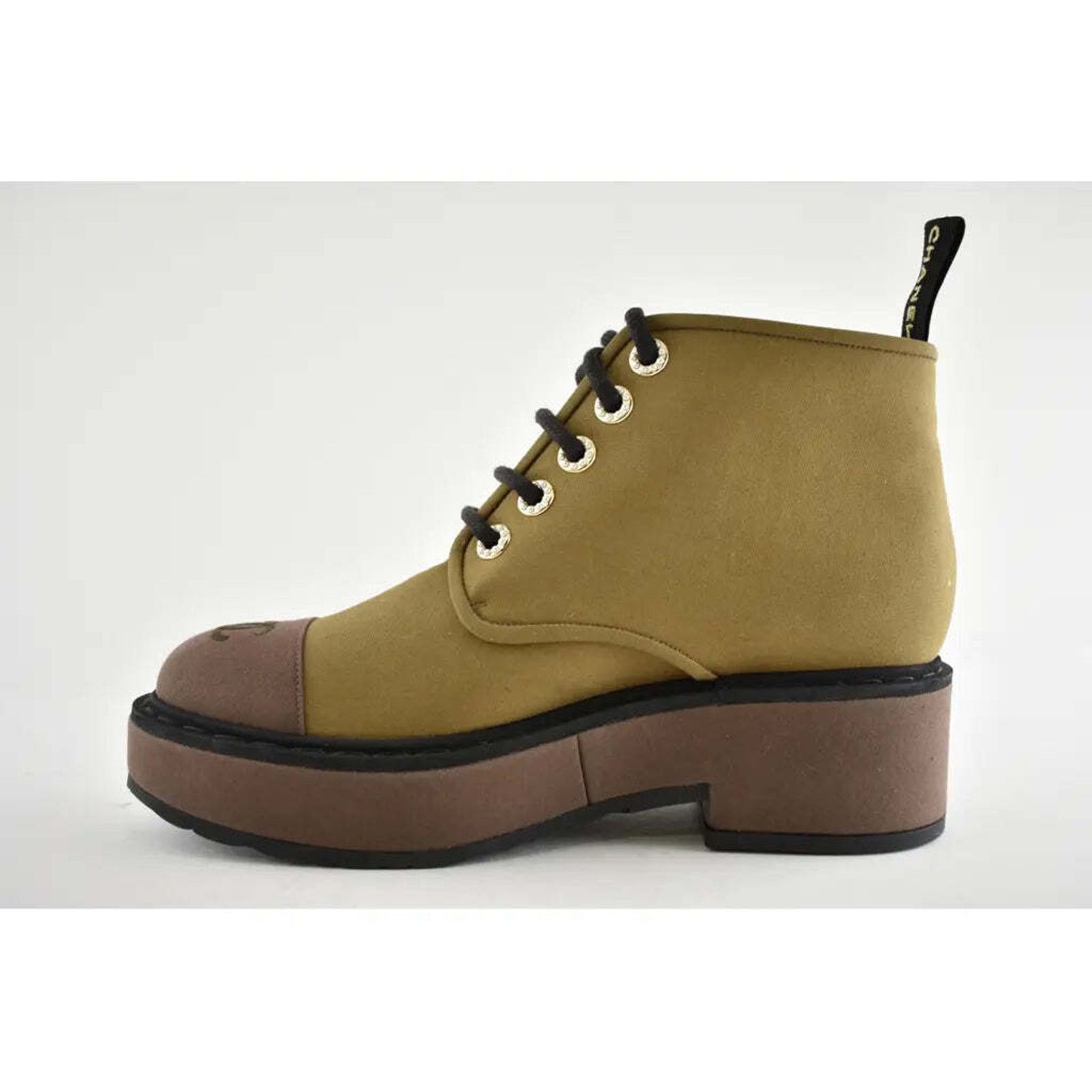 Chanel Chanel 20C Light Dark Brown Pearl CC Combat Lace Up Tie Size US 8.5 / IT 38.5 - 8 Thumbnail
