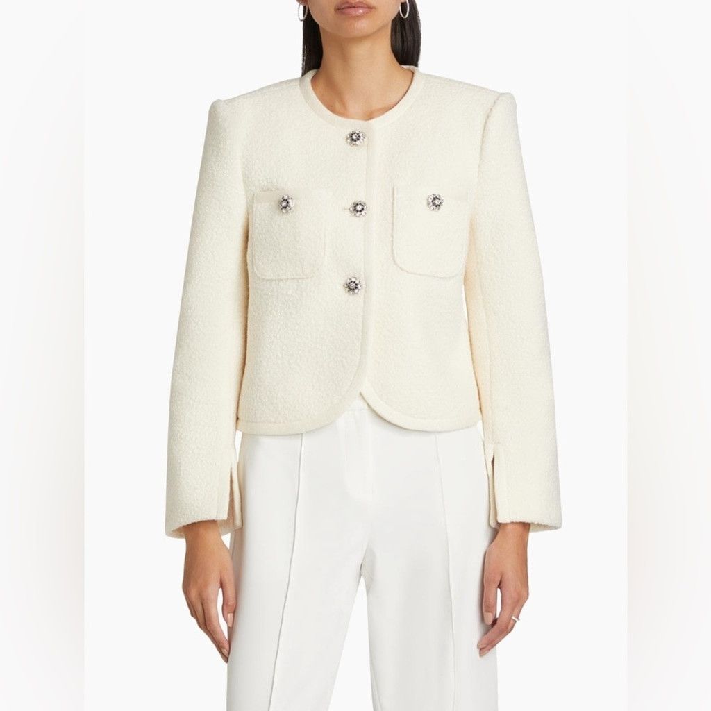 Cinq à Sept Junia Ivory Crew Neck Bouclé Blazer