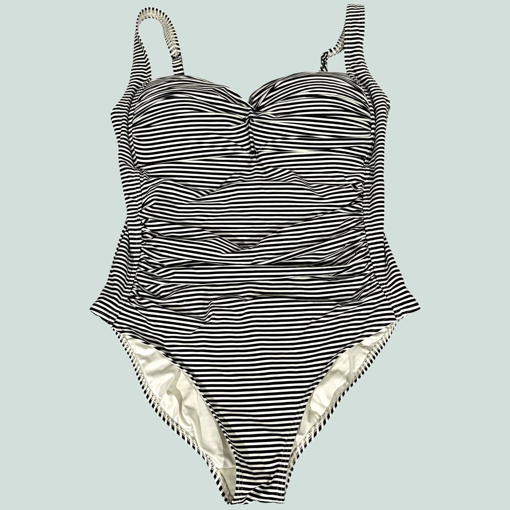 Vintage NIP TUCK SWIM Joanne One-Piece Swimsuit Black Stripe Size 12 Sorrento Slimming - Regular, Women, Nylon Spandex, Striped, Black, 12, preowned, swimsuit Size ONE SIZE - 1 Thumbnail