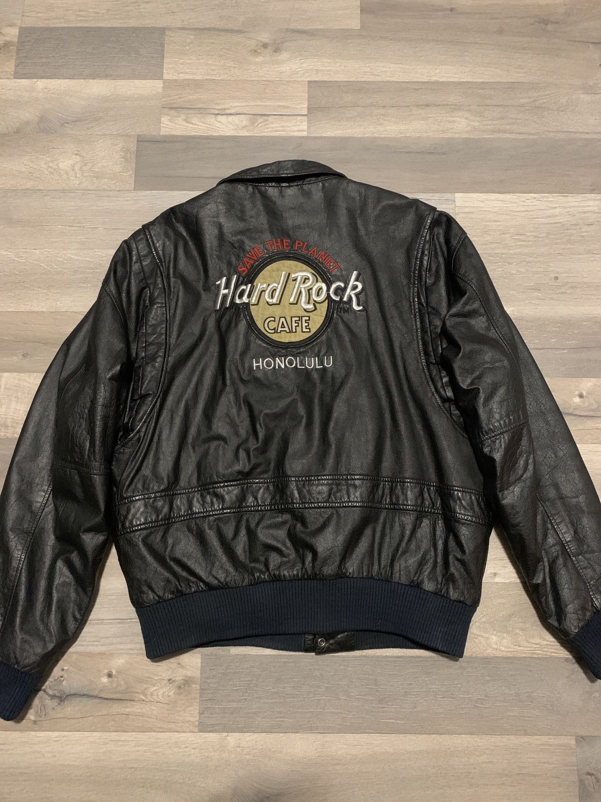 image of Vintage Hard Rock Cafe Leather Jacket in Black, Men's (Size Large)