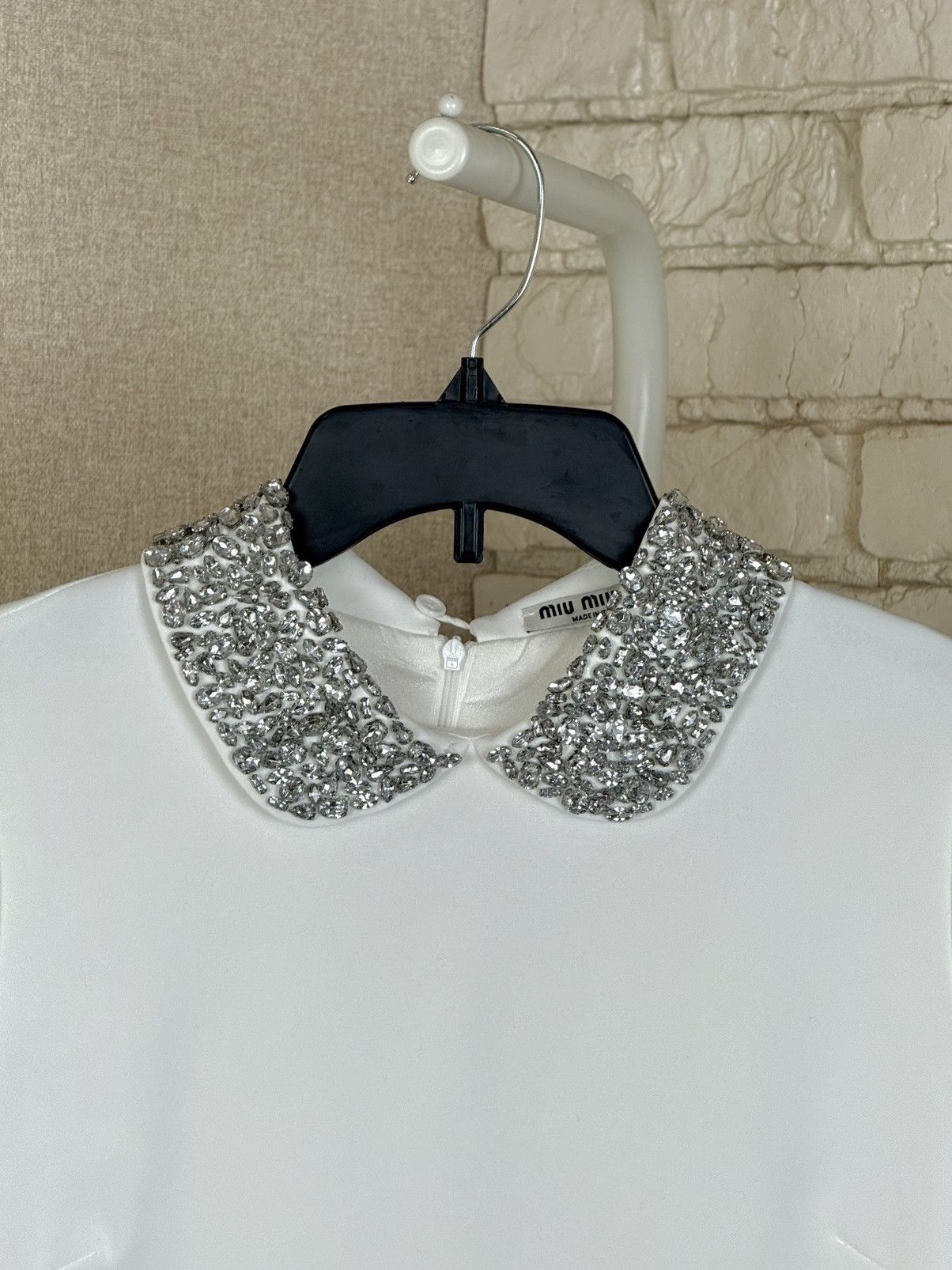 Miu Miu Miu Miu White Mini Dress Crystal Embellished Collar Cuffs Size M / US 6-8 / IT 42-44 - 4 Thumbnail