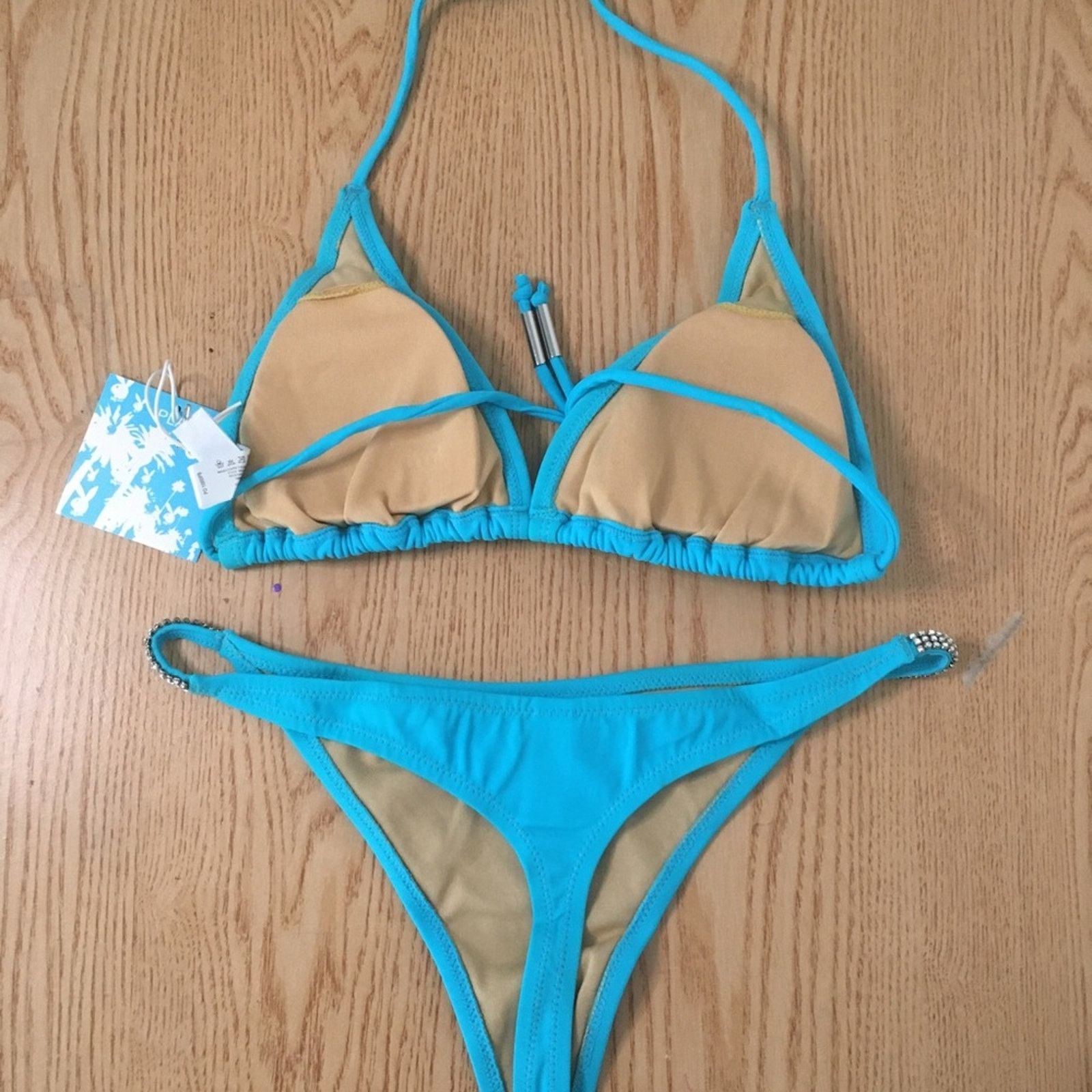Playboy New 2pc Vintage Playboy Thong Bikini Swimsuit Diamonds XL Size ONE SIZE - 5 Thumbnail