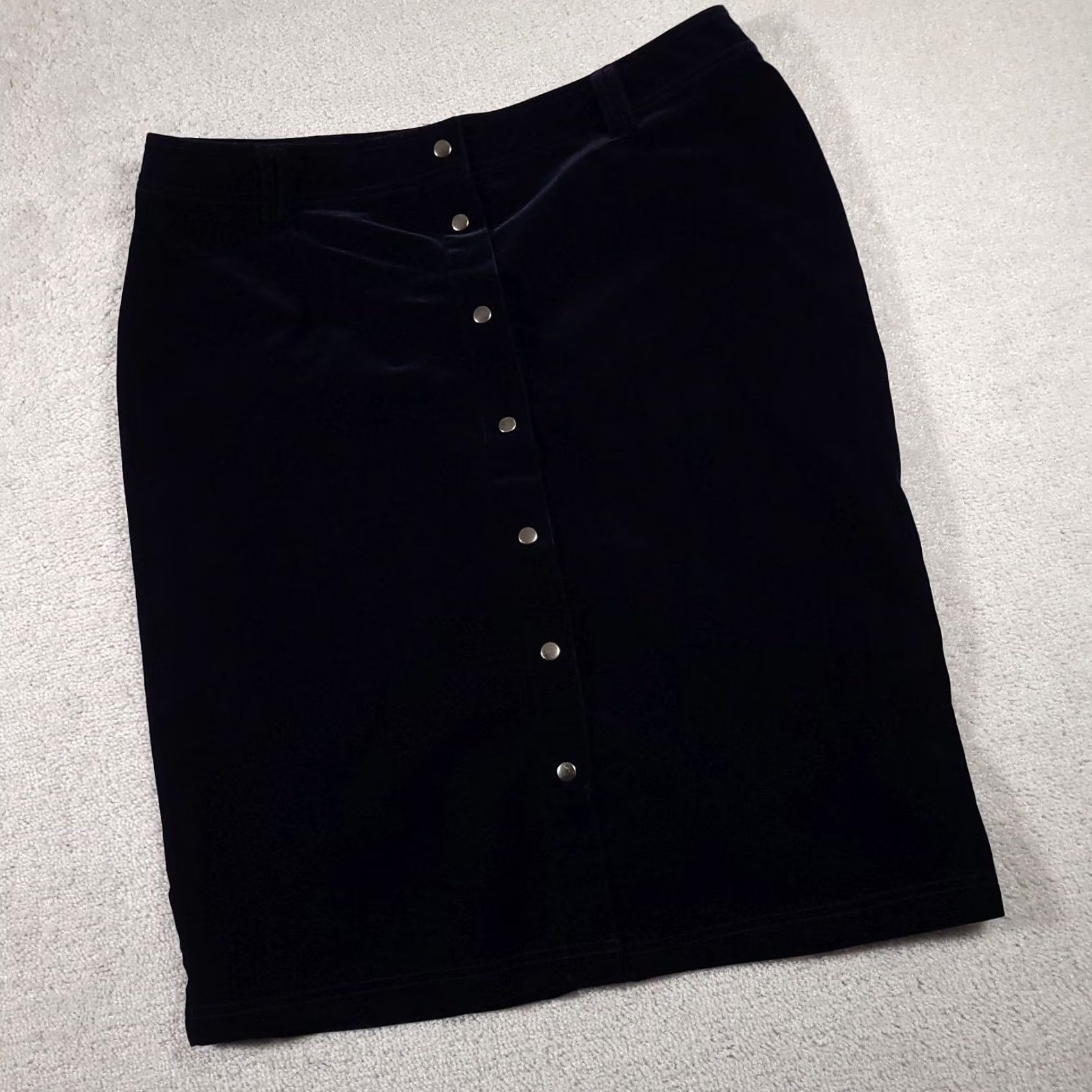 Vintage CJ Banks A-Line Skirt Women's 1X Blue Velour Midi Snap Close Business Size 40" / US 18 - 2 Thumbnail