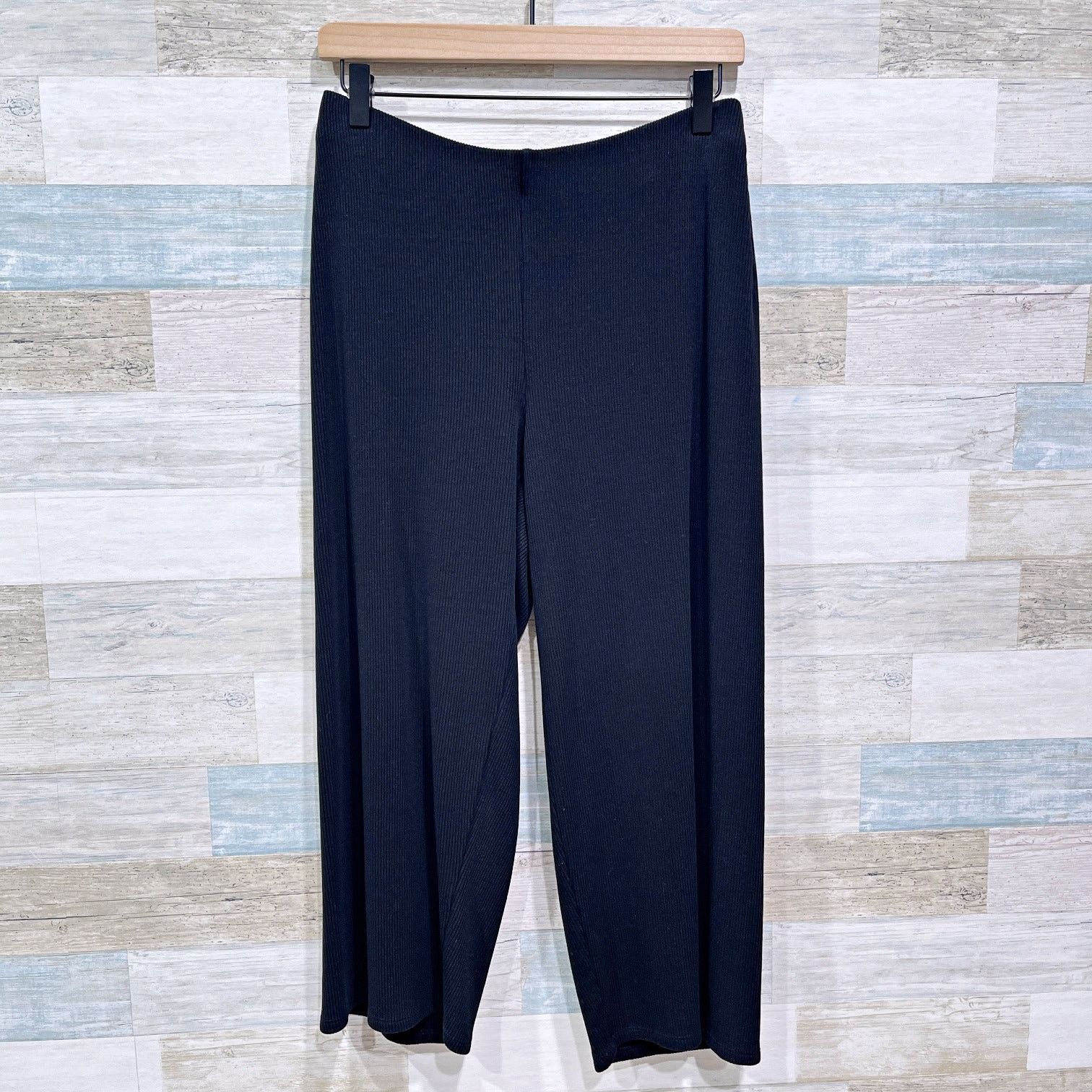 Eileen Fisher Eileen Fisher Wide Leg Cropped Ribbed Knit Pants Black S Size 28" / US 6 / IT 42 - 1 Thumbnail